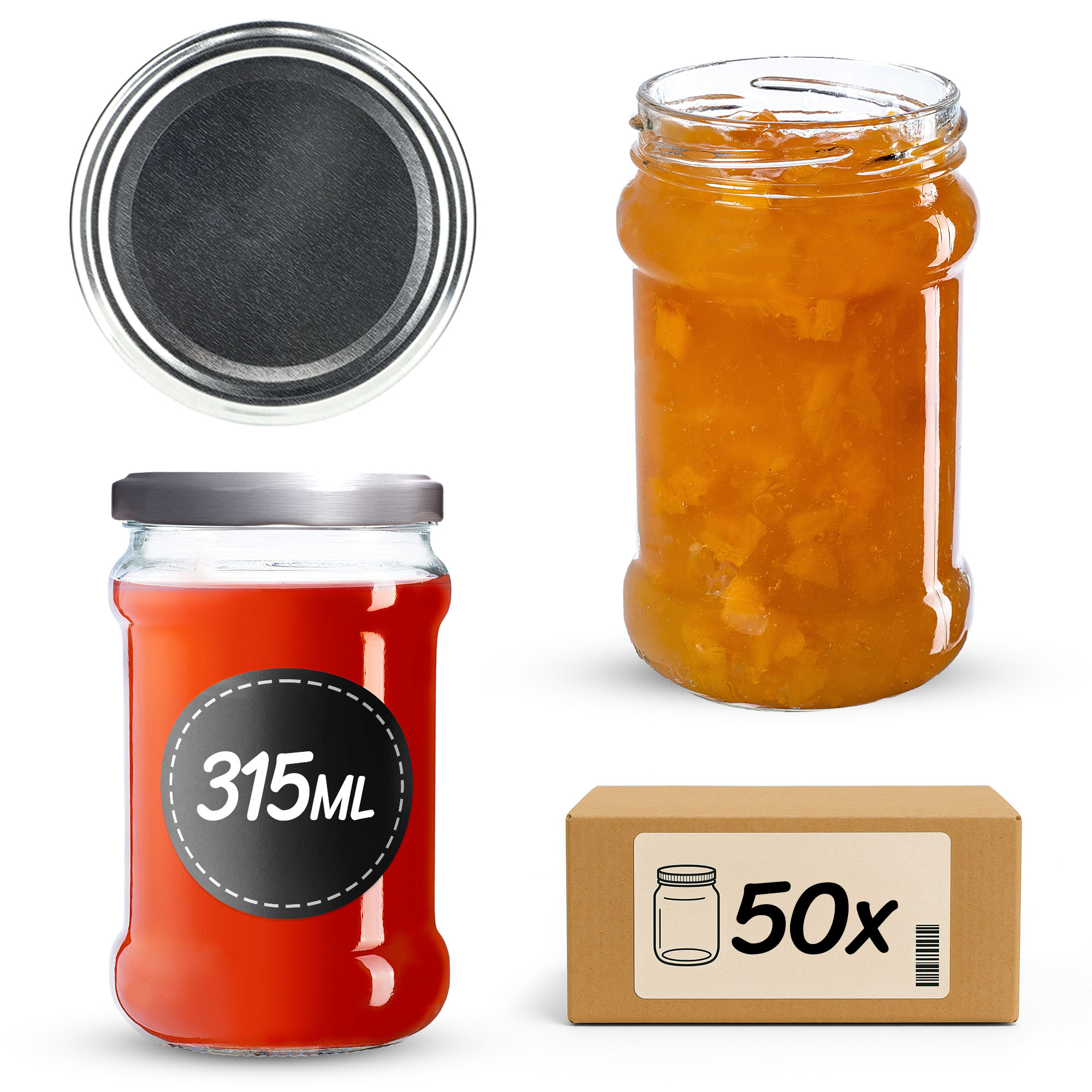 Słoiki na przetwory Seno 315ml 50szt fi 66 mm + wieczka srebrne