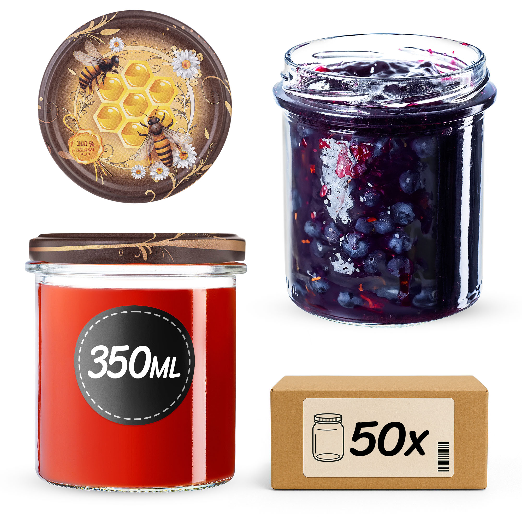 Słoiki na przetwory Avila 350ml fi 82 mm 50szt + wieczko Miód
