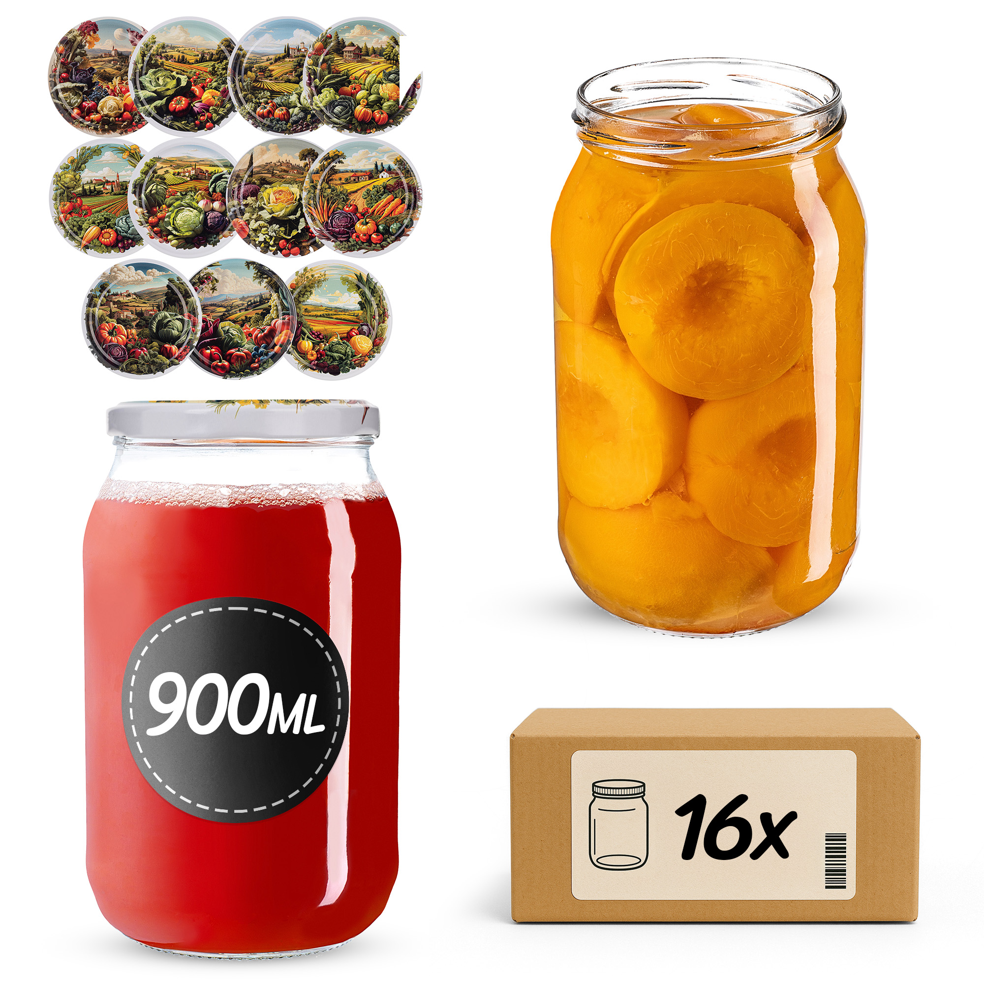 Słoiki na przetwory Simo 900ml fi 82 mm 16szt + wieczko Warzywa mix