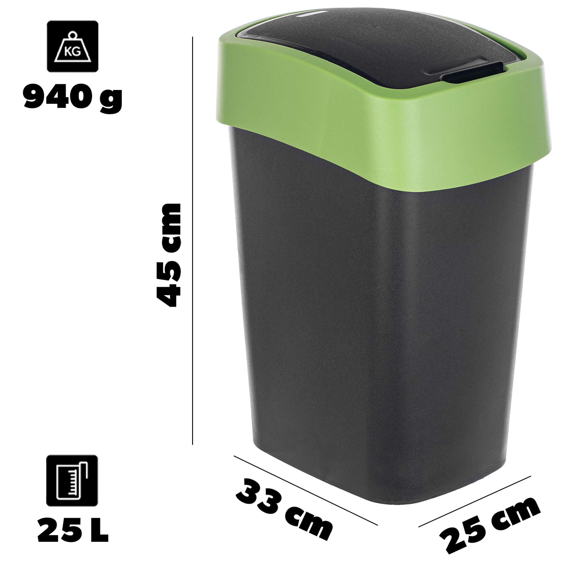 Kosz na śmieci Curver Flip Bin 25L czarno-zielony