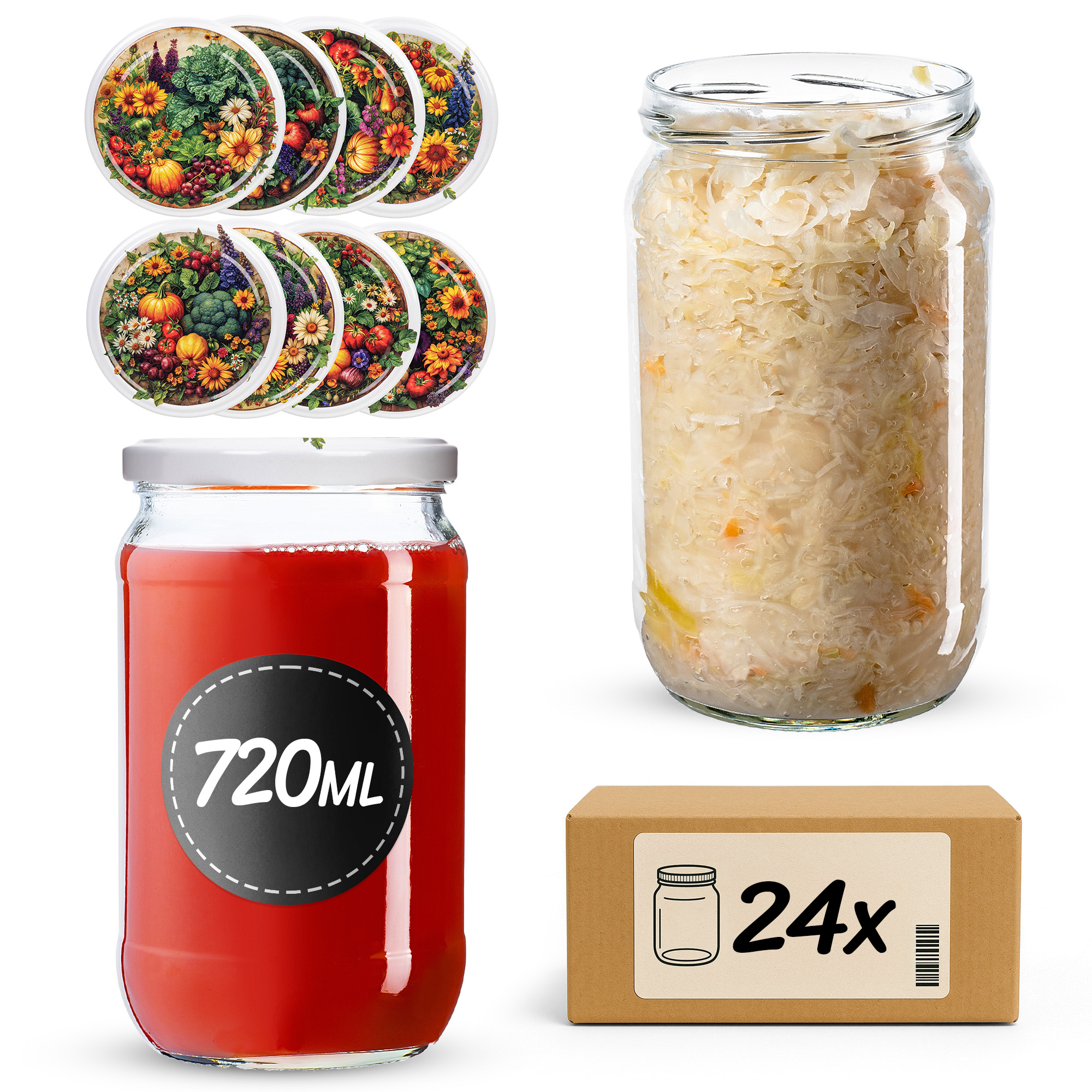 Słoiki na przetwory Niva 720ml fi 82 mm 24szt + wieczko Warzywny mix