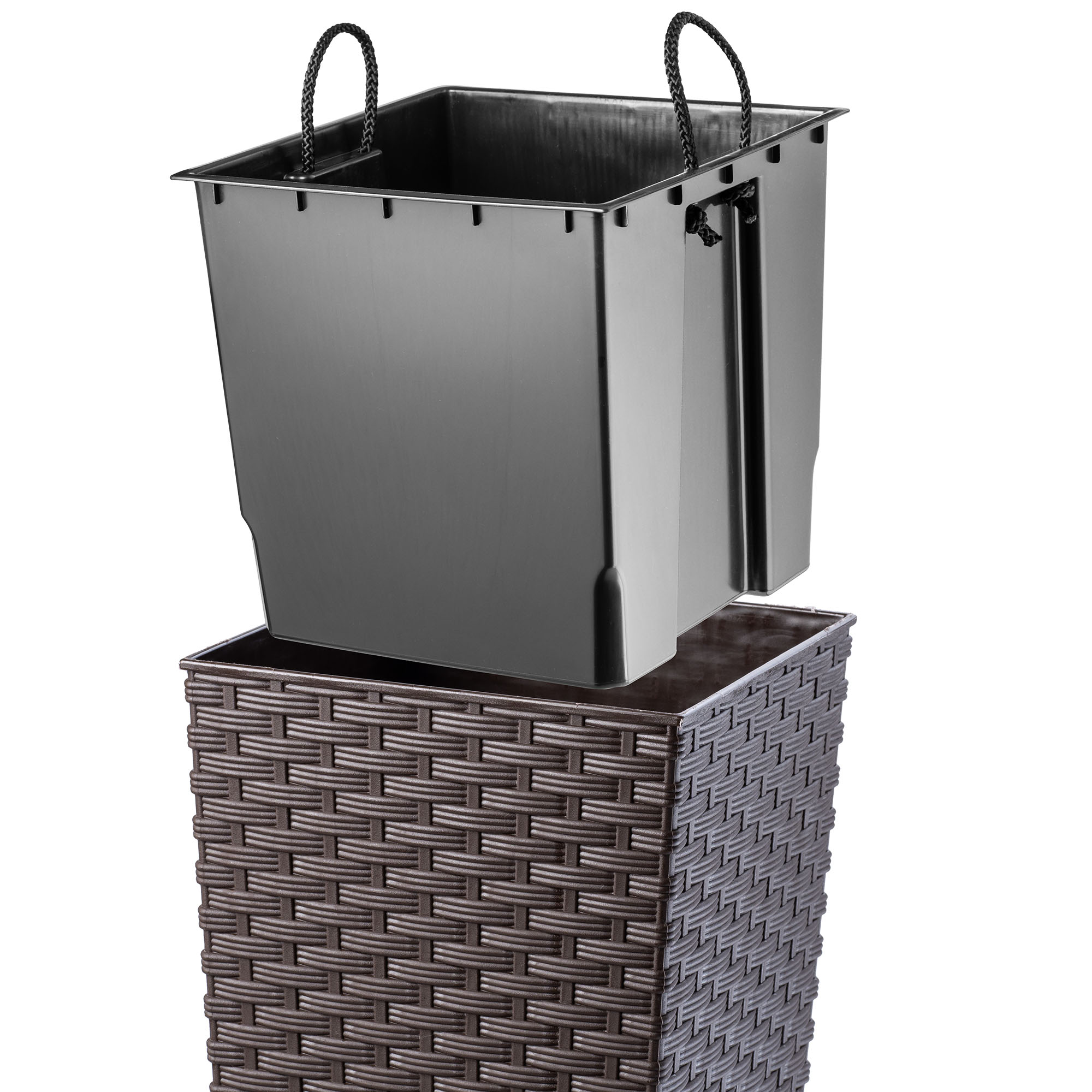 Donica z wkładem rattan Pesaro 25 cm, mokka