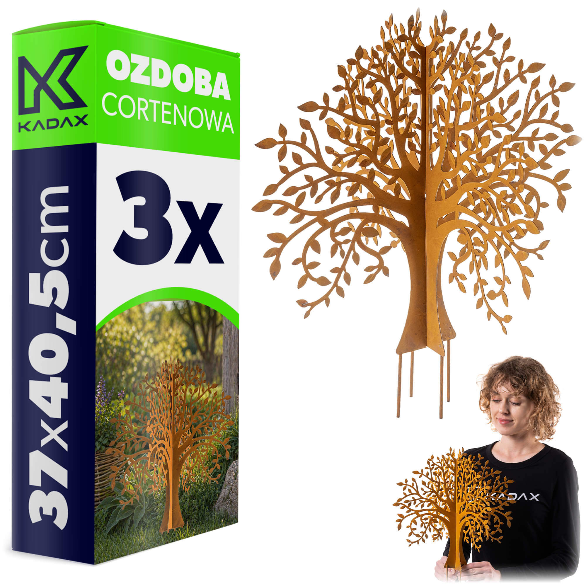 Ozdoba ogrodowa ze stali corten Laborde drzewo 37 x 40.5 cm 3 szt.