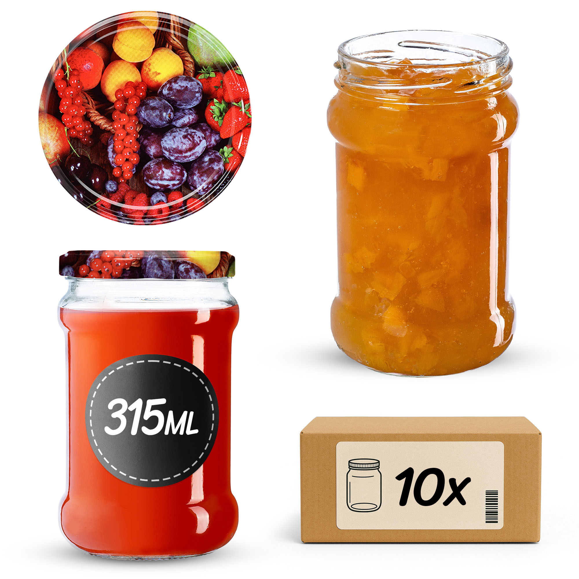 Słoiki na przetwory Seno 315ml 10szt fi 66 mm + wieczka "Mix owoców"