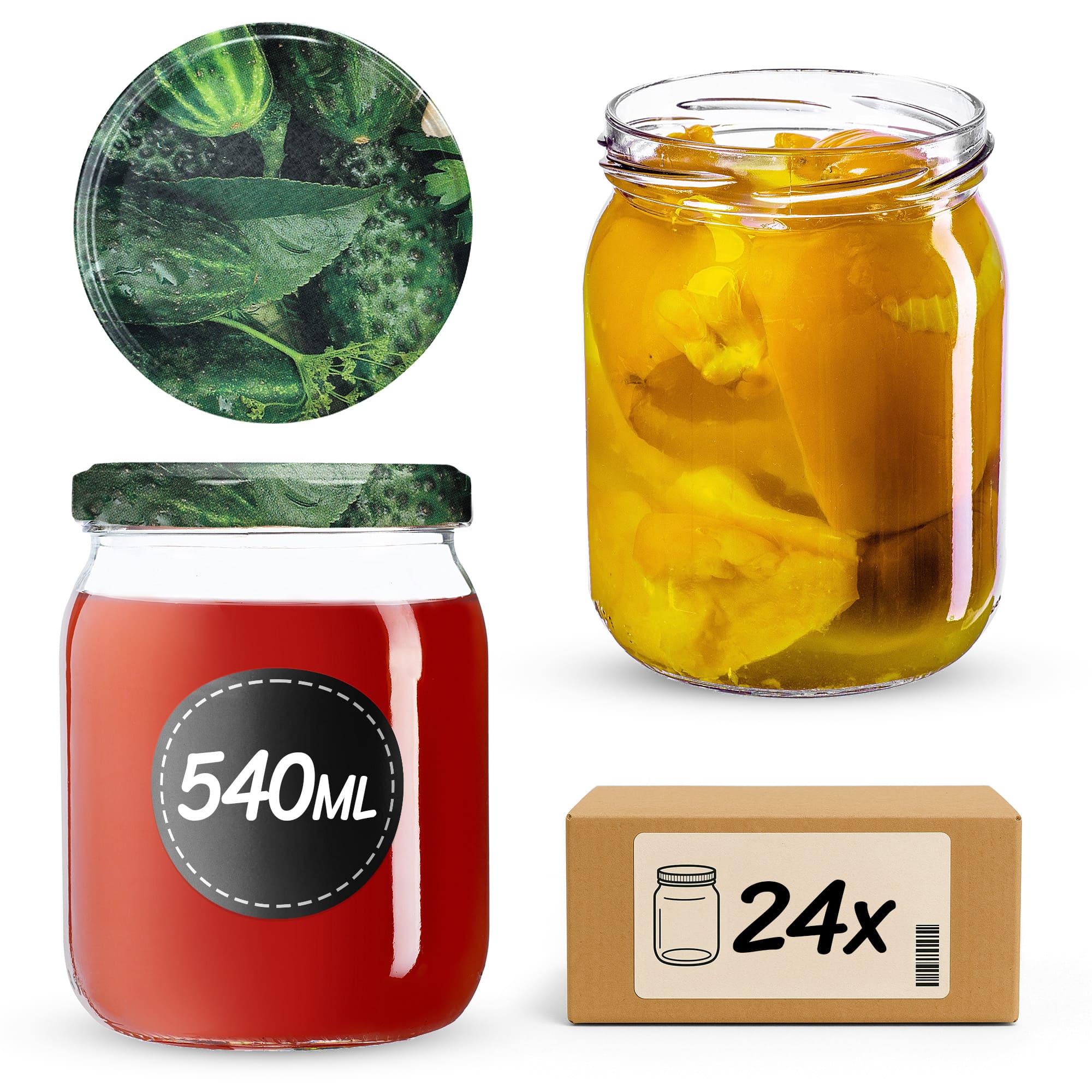 Słoiki Senna 540ml 24szt fi 82 mm + wieczka "Ogórki"