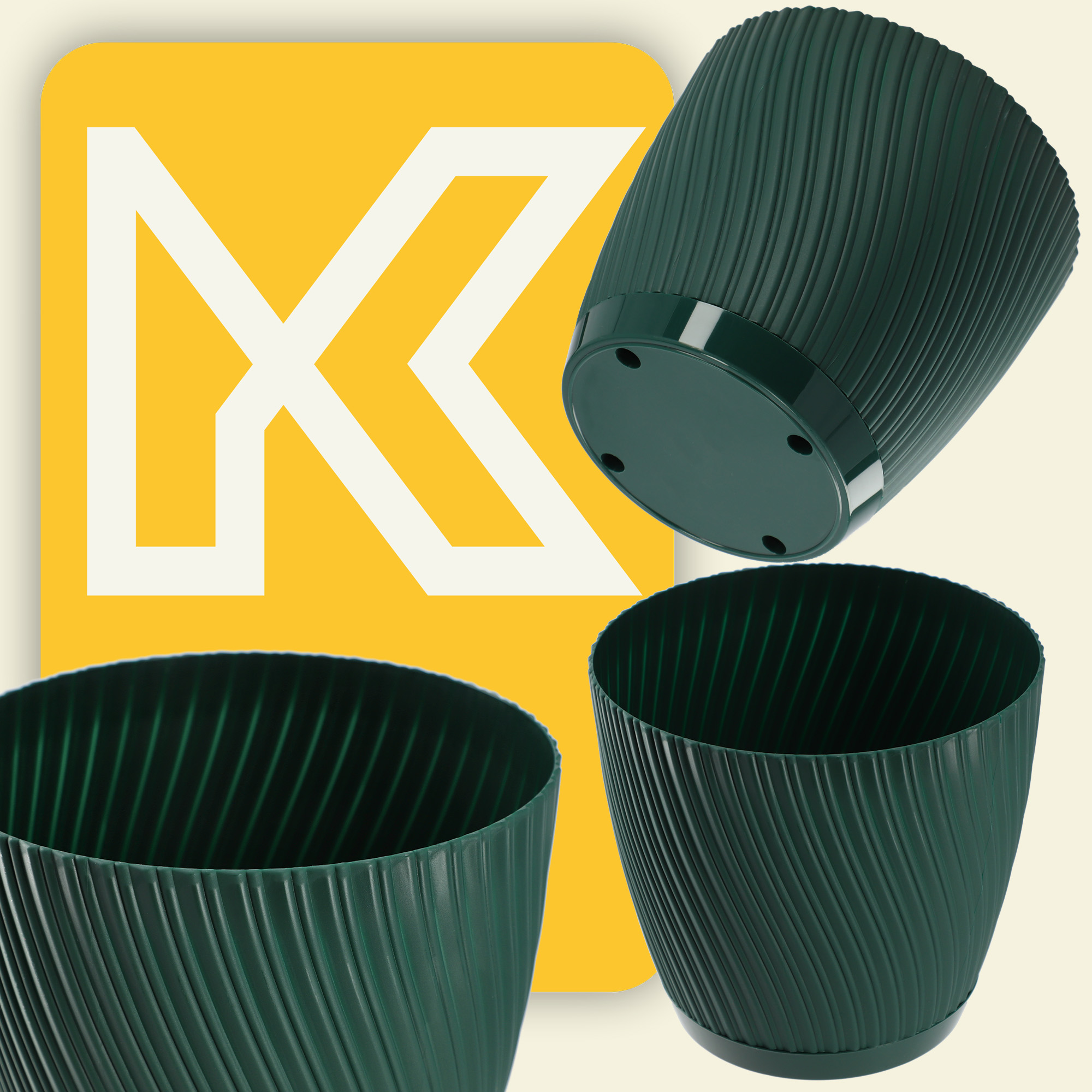 Doniczka z podstawką Tubas 19 cm, zielona