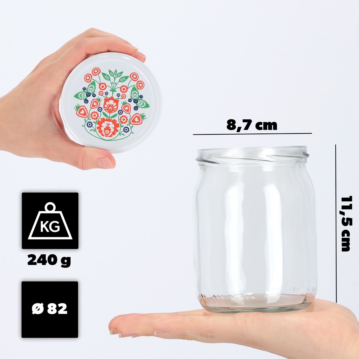 Słoiki Senna 540ml 8szt fi 82 mm + wieczka "Folklor"