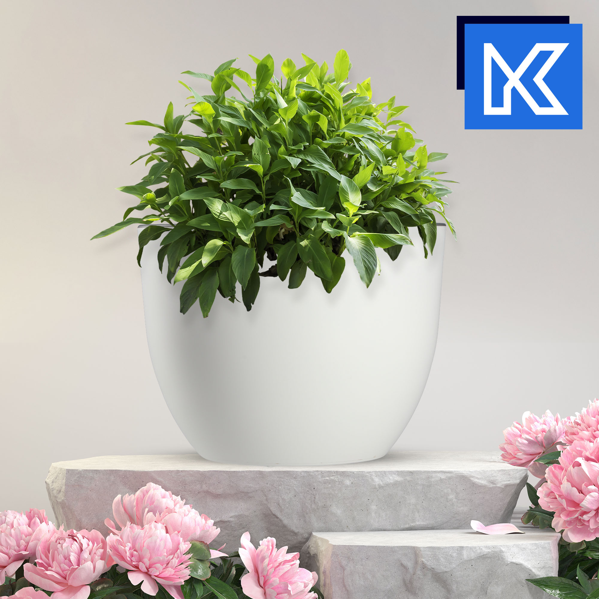Doniczka okrągła Rafat 30 cm, biały + beton