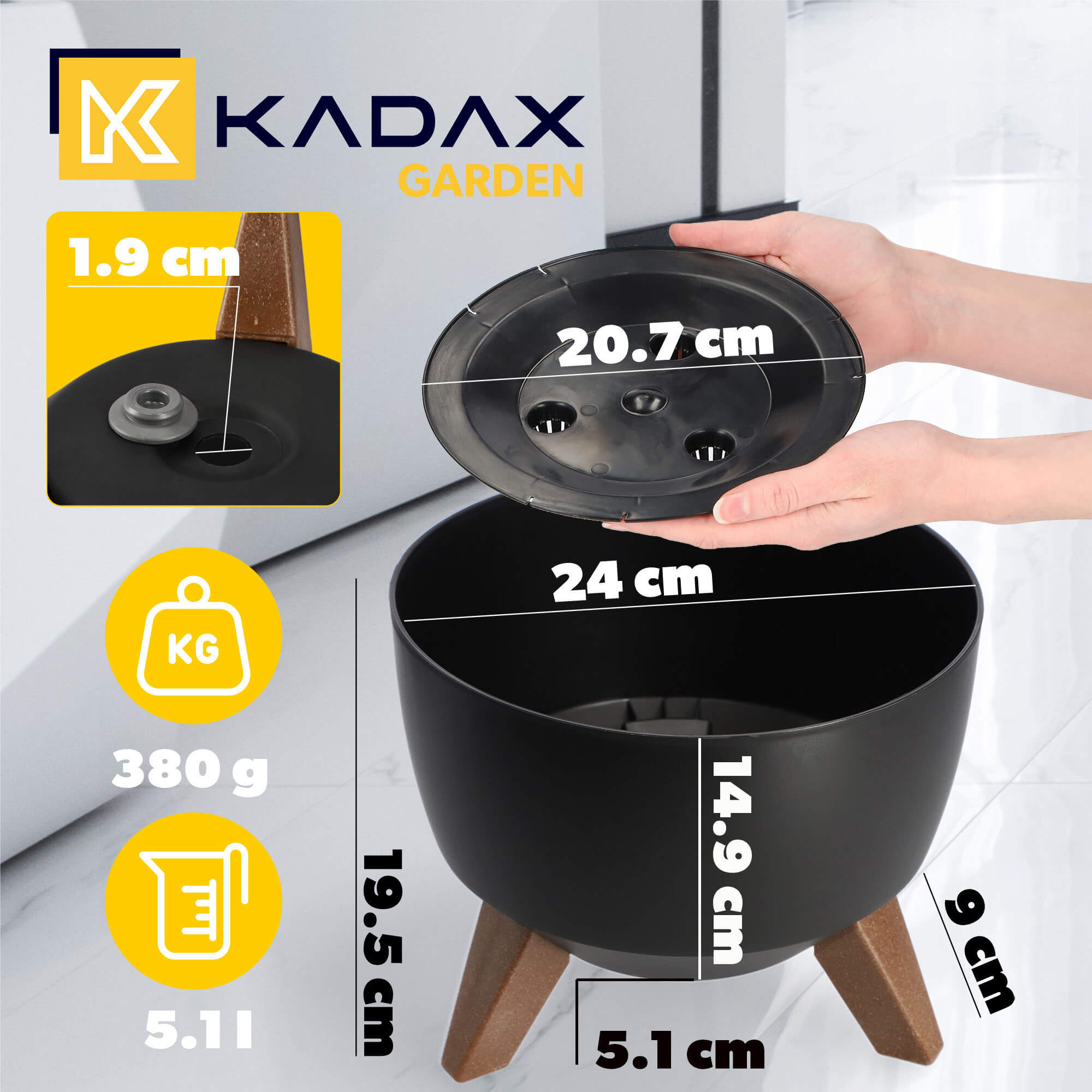 Misa na kwiaty z nóżkami Luri 24 cm, czarna