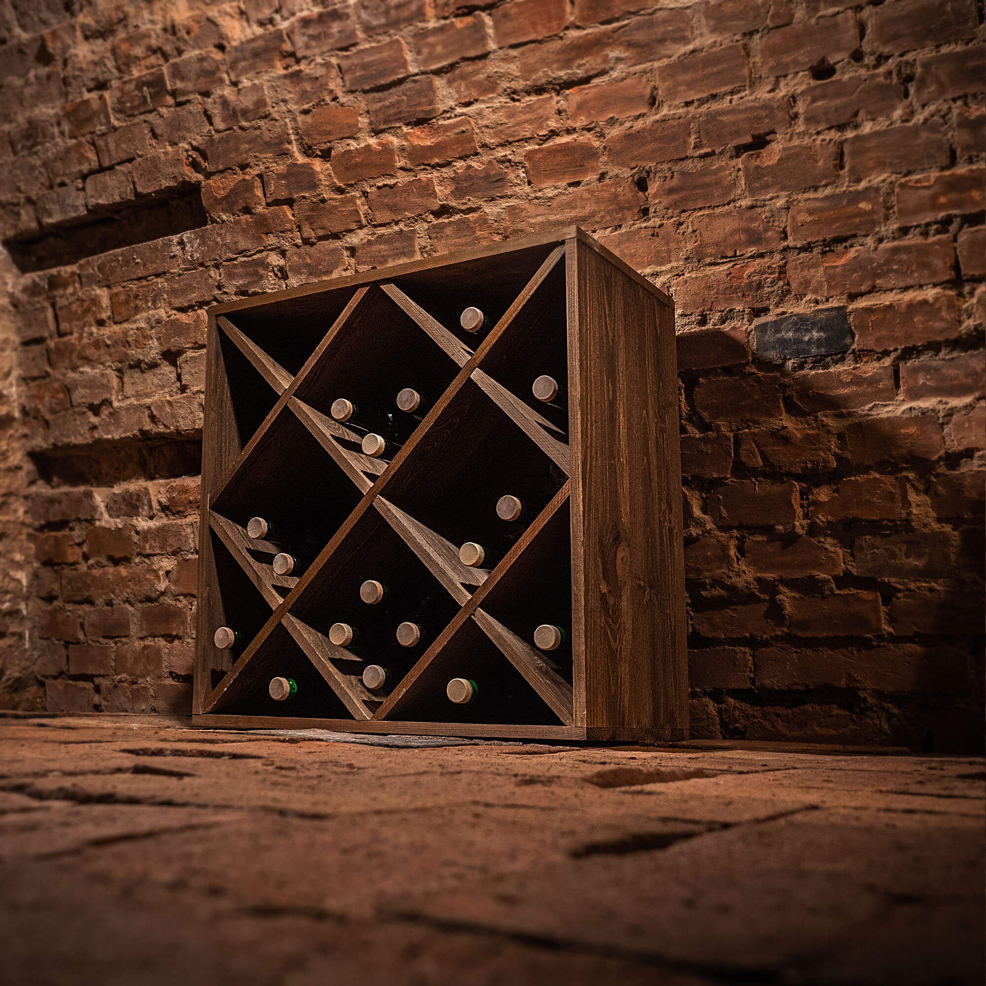 Regał na wino Loreo kratka drewniany ciemny brąz
