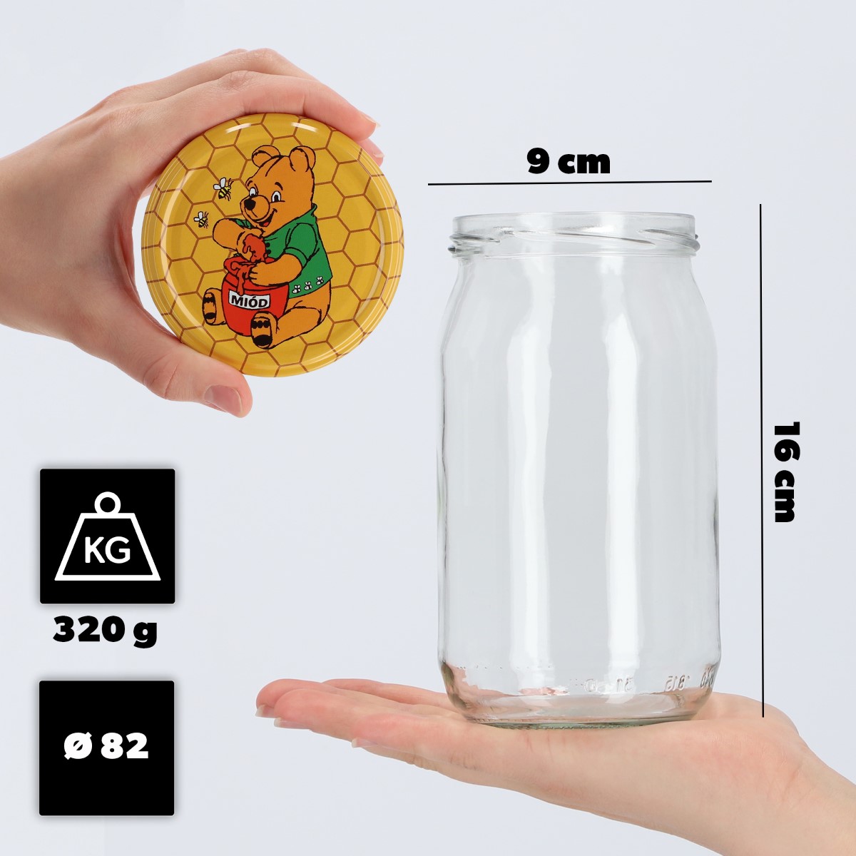 Słoiki na przetwory Niva 760ml 16szt fi 82 mm + wieczka "Miód"