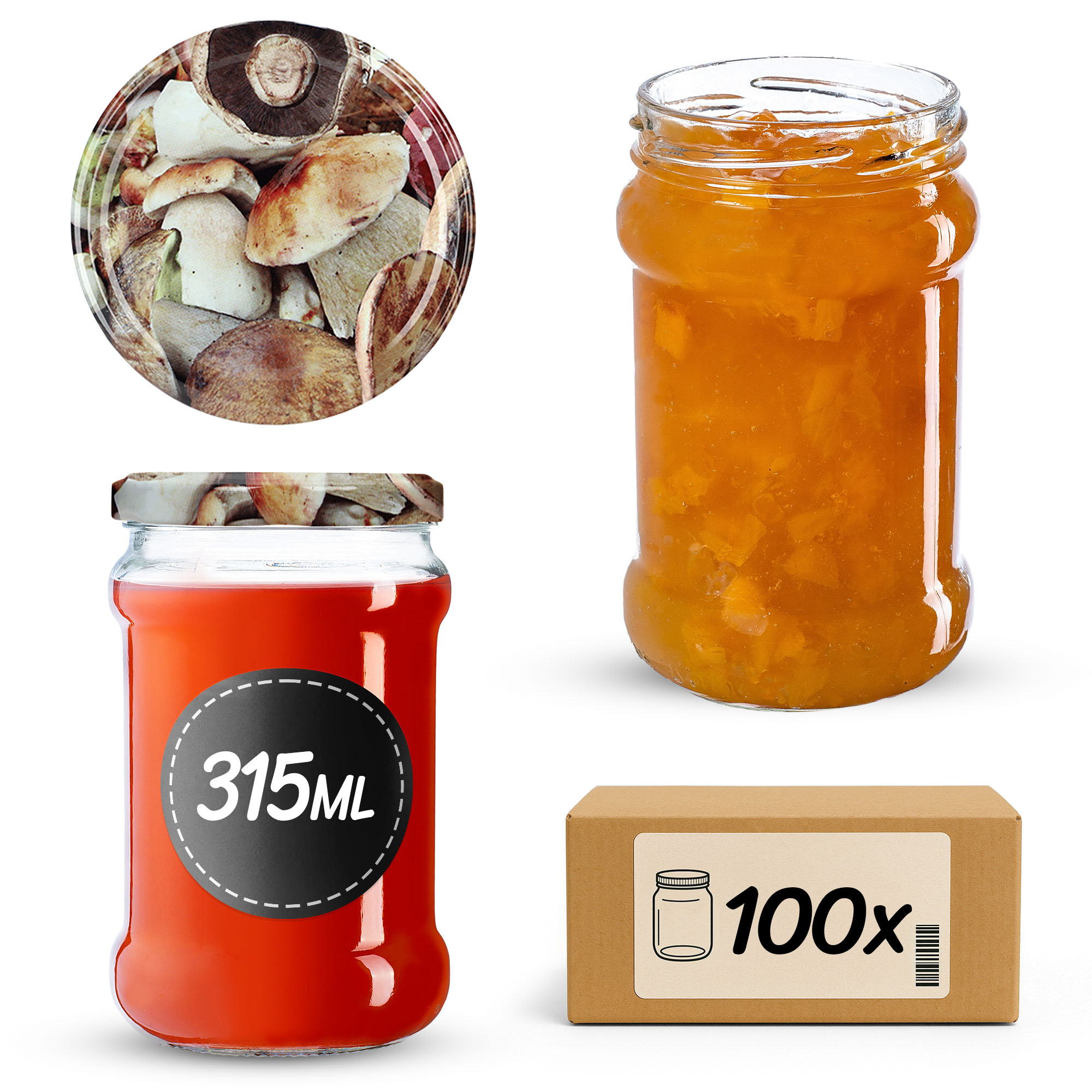 Słoiki na przetwory Seno 315ml 100szt fi 66 mm + wieczka "Grzyby"