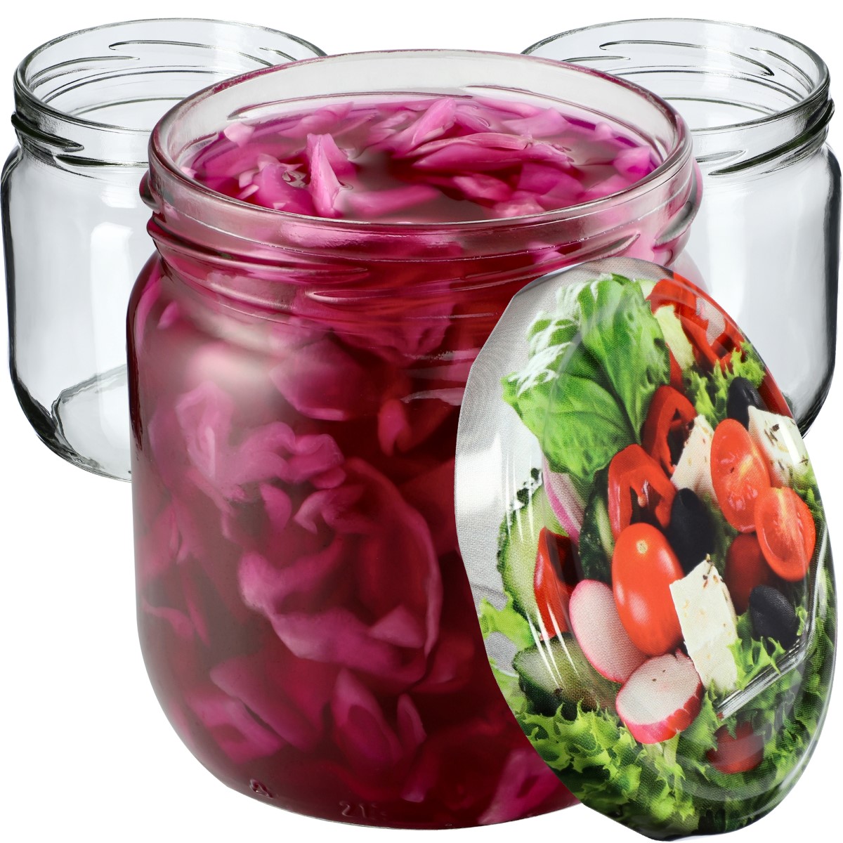 Słoiki na przetwory Salla 425ml 24szt fi 82 mm + wieczka "Mix warzyw"