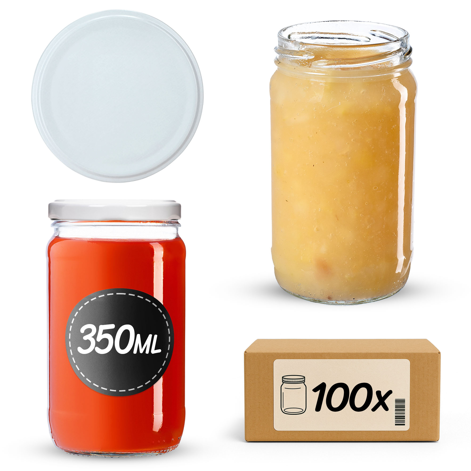Słoiki na przetwory Gera 350ml fi 66 mm 100szt + białe wieczka