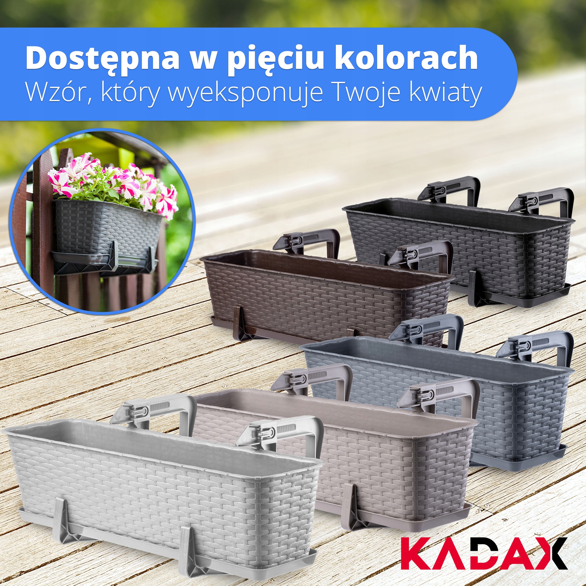 Skrzynka balkonowa z podstawką i uchwytami 40 + 60cm, 2 szt.