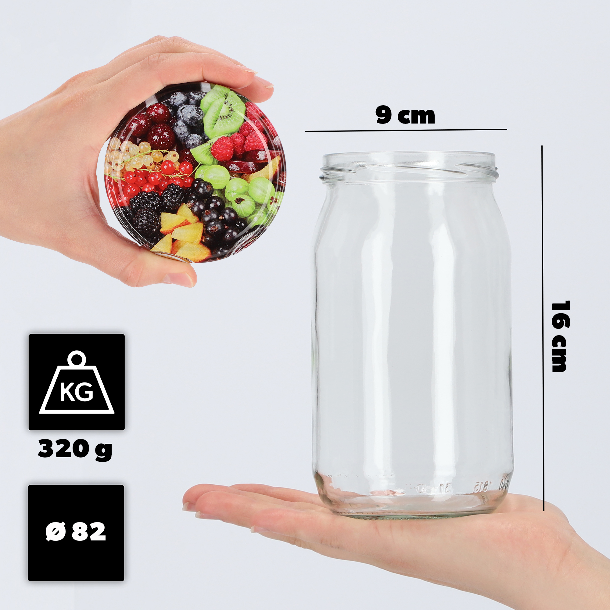 Słoiki na przetwory Niva 760ml 8szt fi 82 mm + wieczka "Mix owoców"