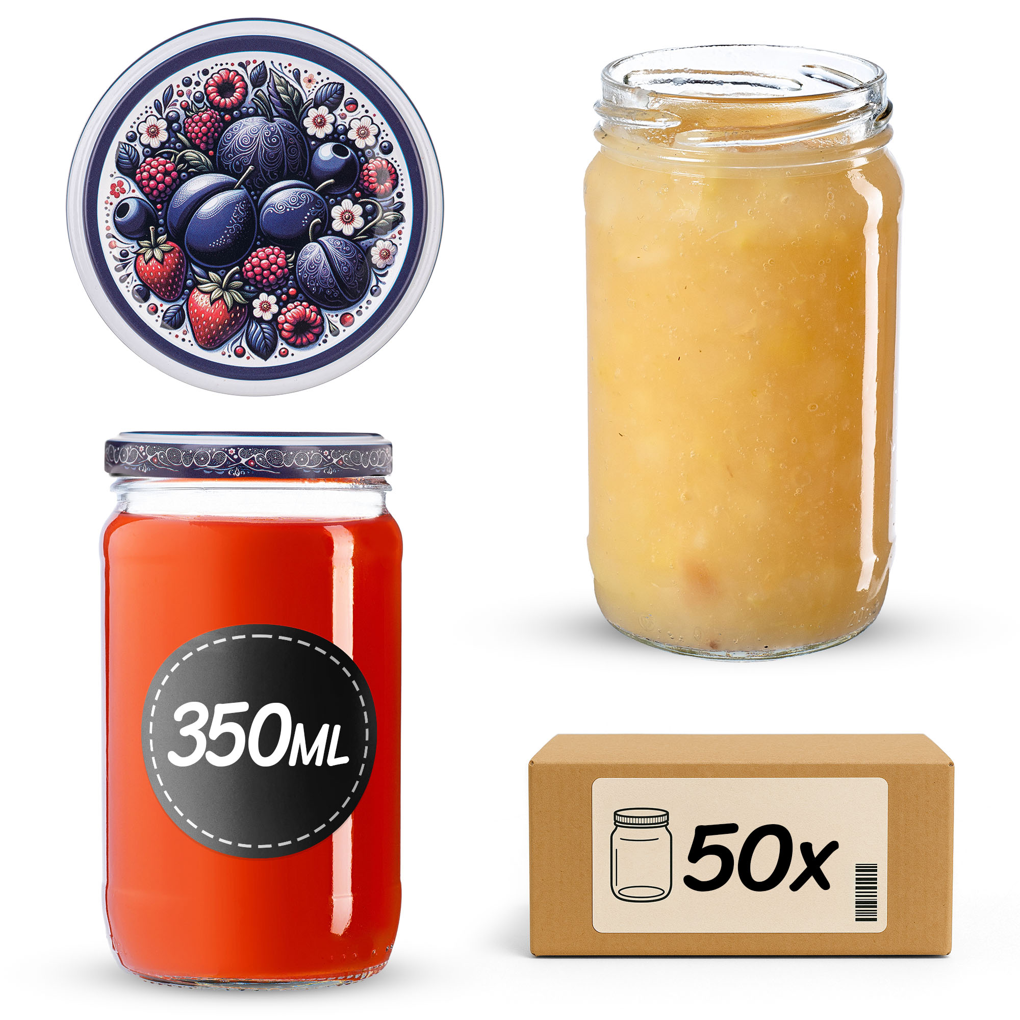 Słoiki na przetwory Gera 350ml fi 66 mm 50szt + wieczko Owocowy bukiet