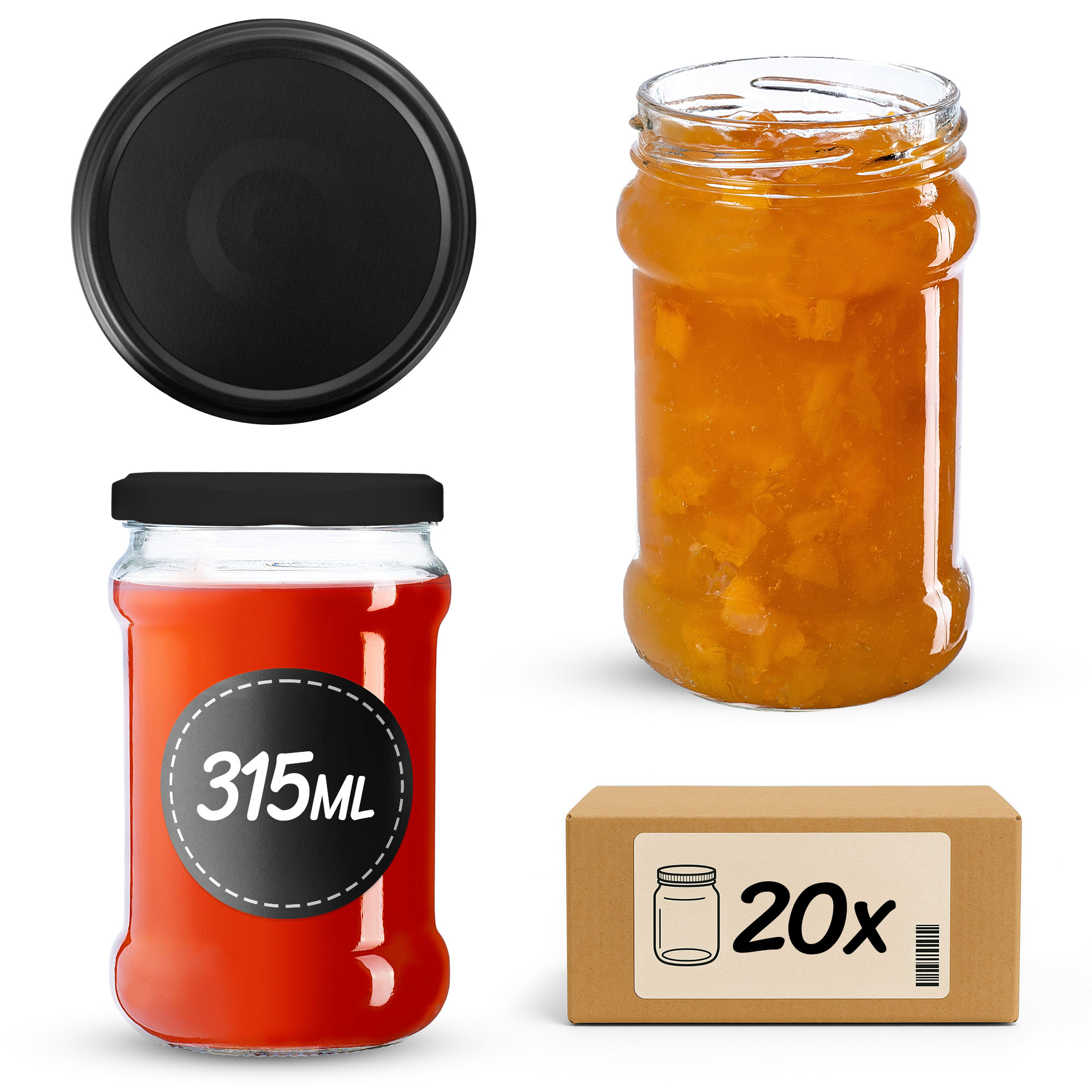 Słoiki na przetwory Seno 315ml fi 66 mm 20szt + wieczko Czarny mat