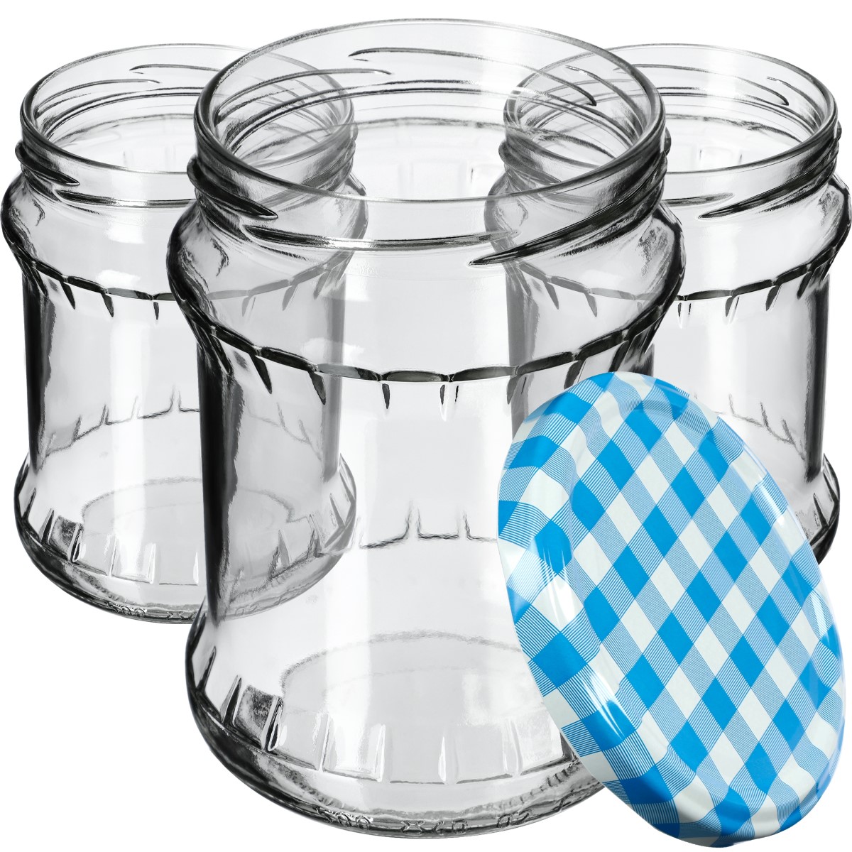 Słoiki na przetwory Kisko 500ml 8szt fi 82 mm + wieczka "Niebieska Krata"