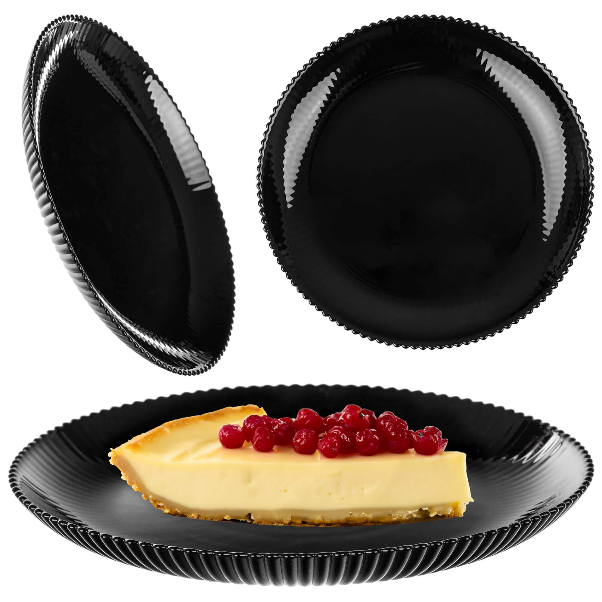 Zestaw obiadowy Regno salaterka 15 cm + talerz deserowy + talerz płytki czarny 12 kpl.