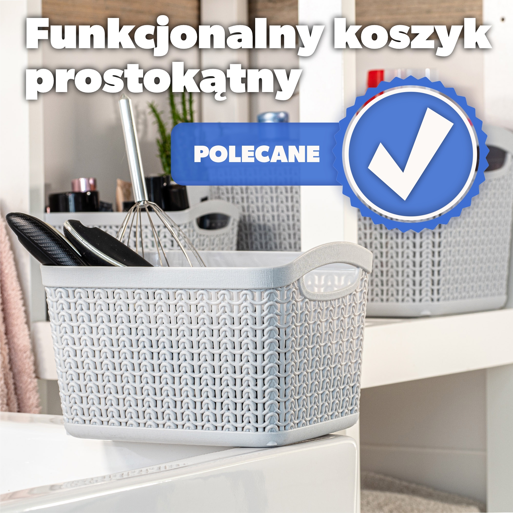 Koszyk plastikowy prostokątny Fonti 3.3L, szary