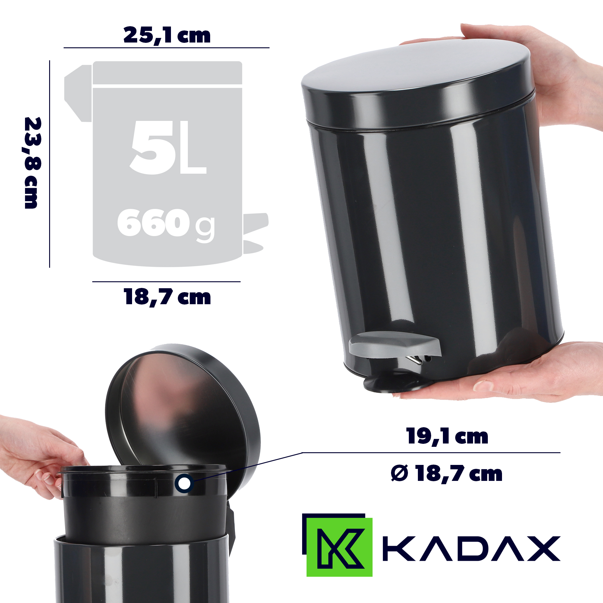 Stalowy kosz na śmieci Melfi 5L, antracyt