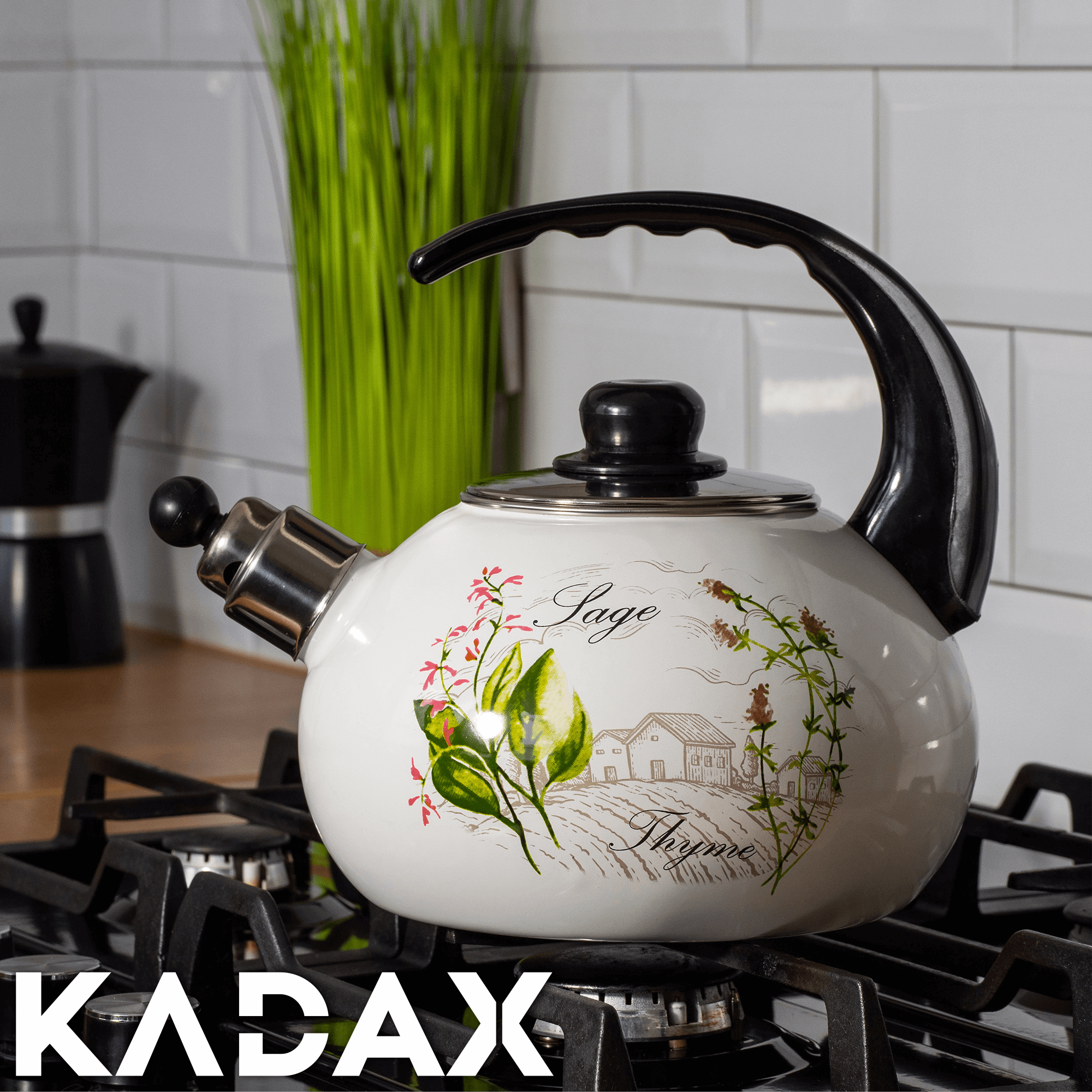 Czajnik emaliowany z gwizdkiem 2.2L, tymianek