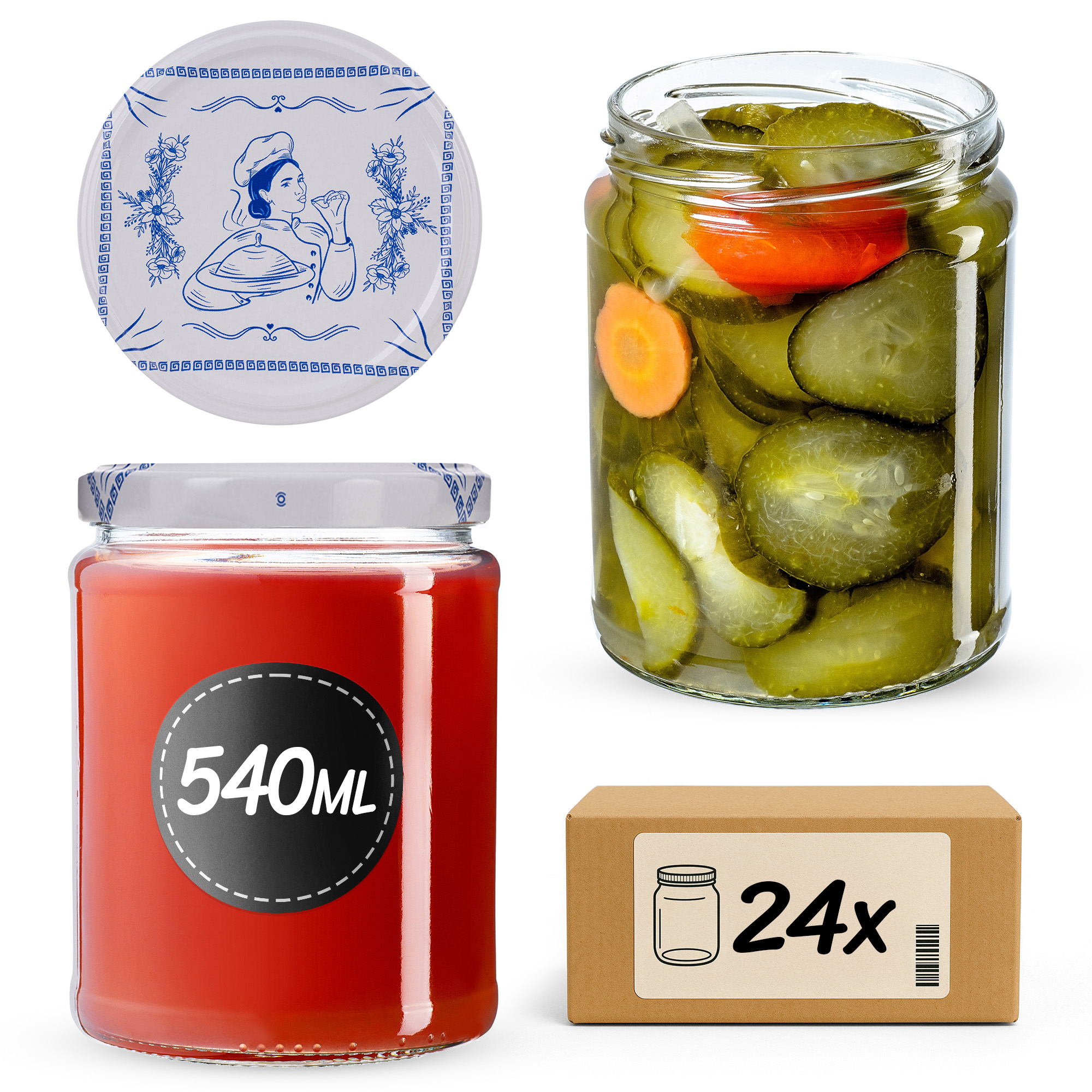 Słoiki na przetwory Maki 540ml fi 82 mm 24szt + wieczko Makatka