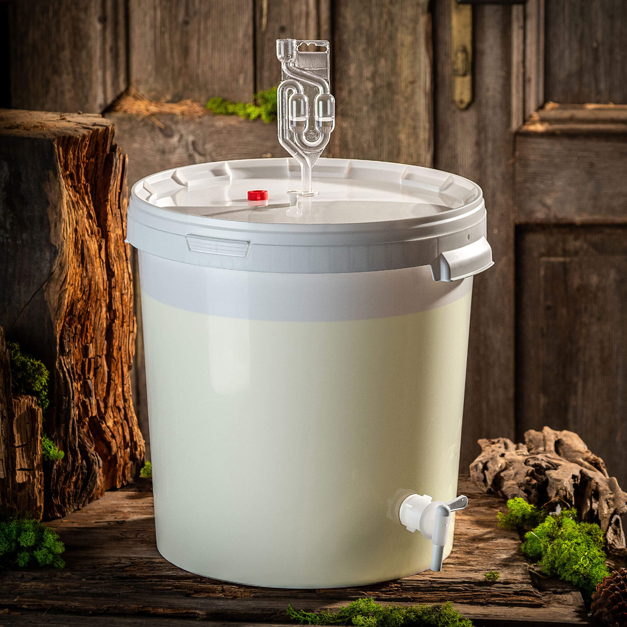 Pojemnik fermentacyjny Acerra z pokrywą 33L biały + kran + korek + rurka fermentacyjna
