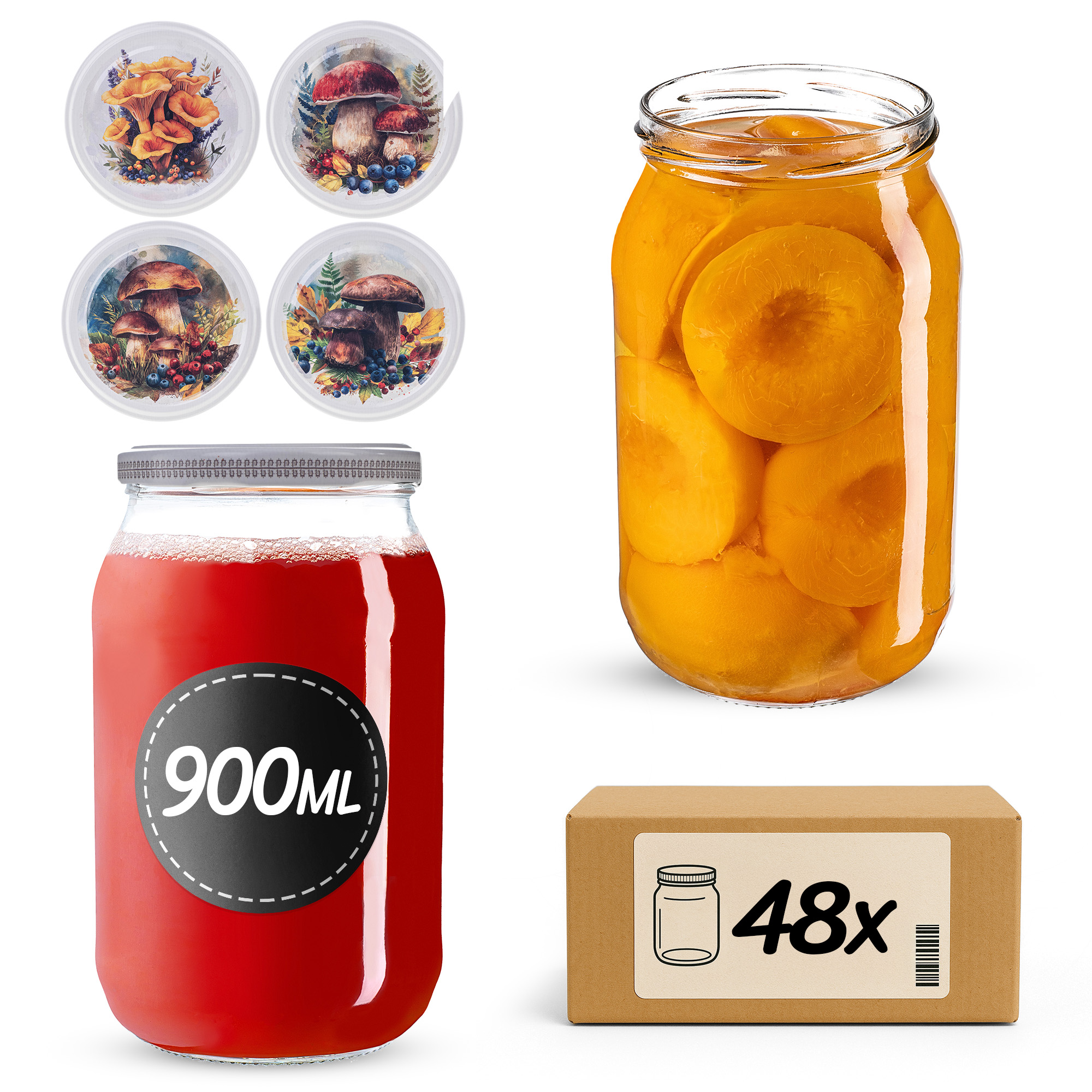 Słoiki na przetwory Simo 900ml fi 82 mm 48szt + wieczko Grzyb akwarela