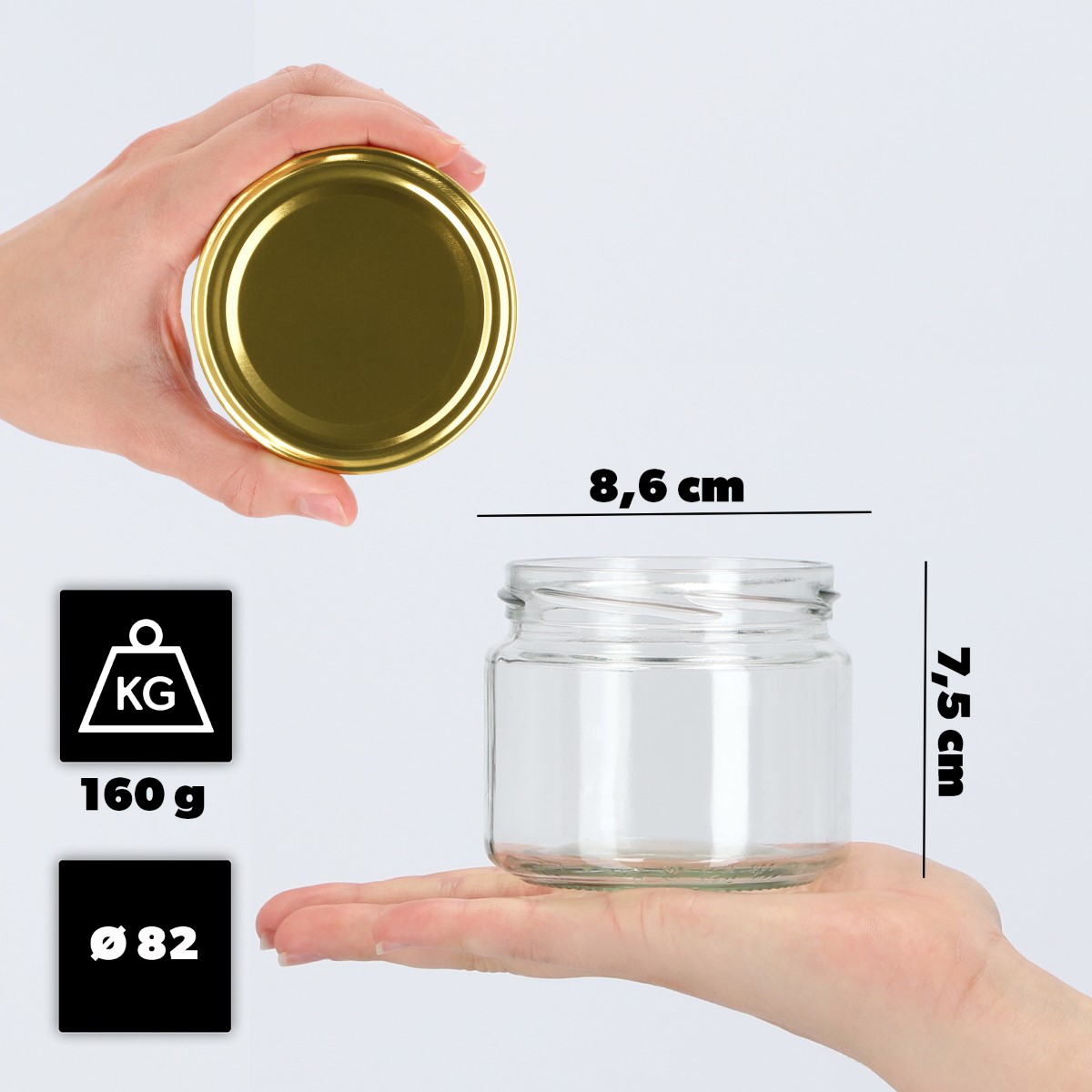 Słoiki Sonka 330ml 50szt fi 82 mm + wieczka złote