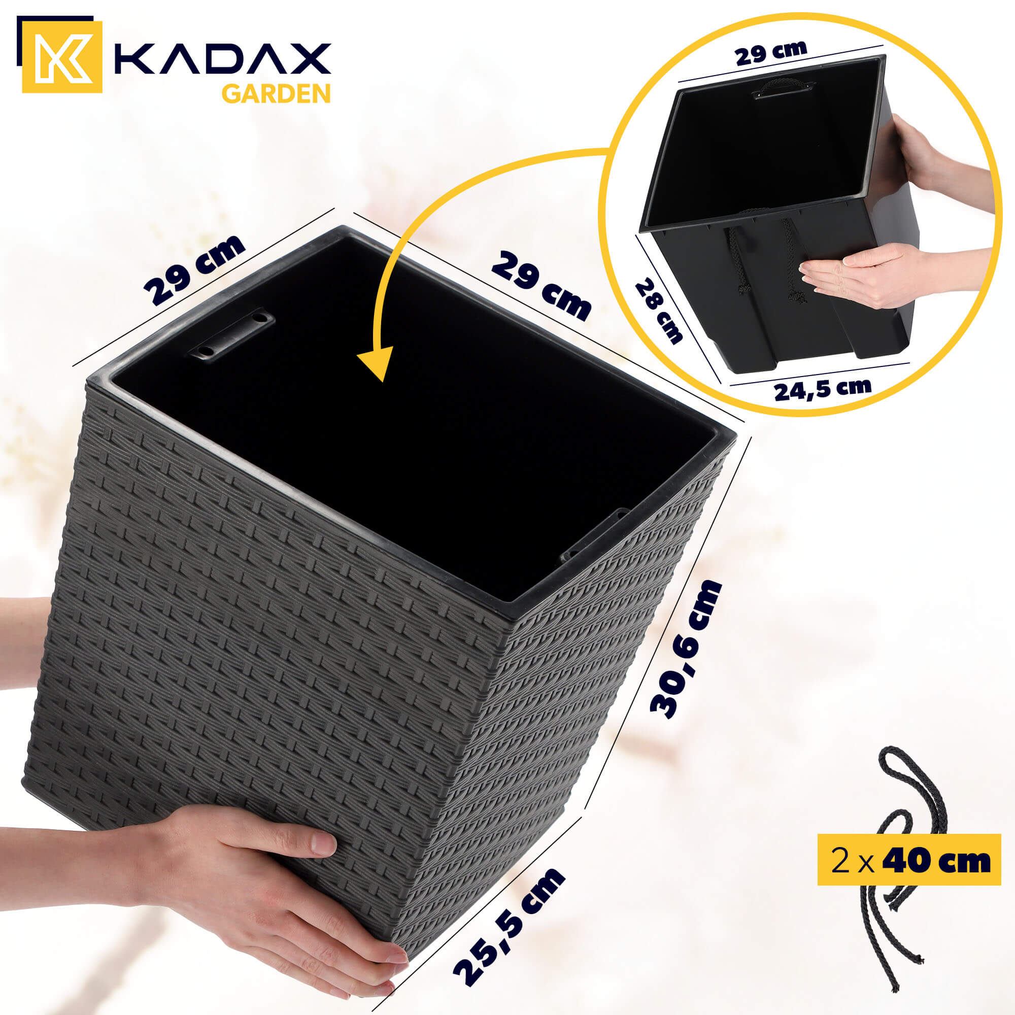 Donica na kwiaty z wkładem rattan 30 cm, grafit