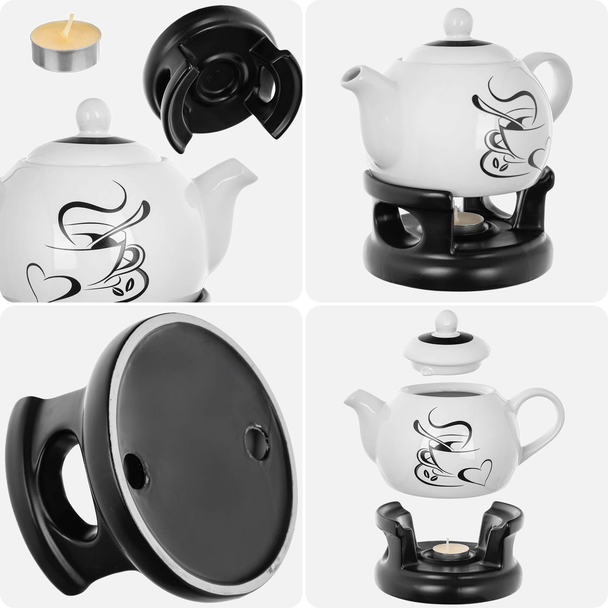 Dzbanek ceramiczny z podgrzewaczem Irais 1L serce