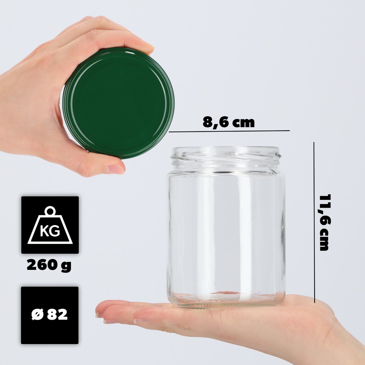 Słoiki na przetwory Maki 540ml 8szt fi 82 mm + wieczka zielone