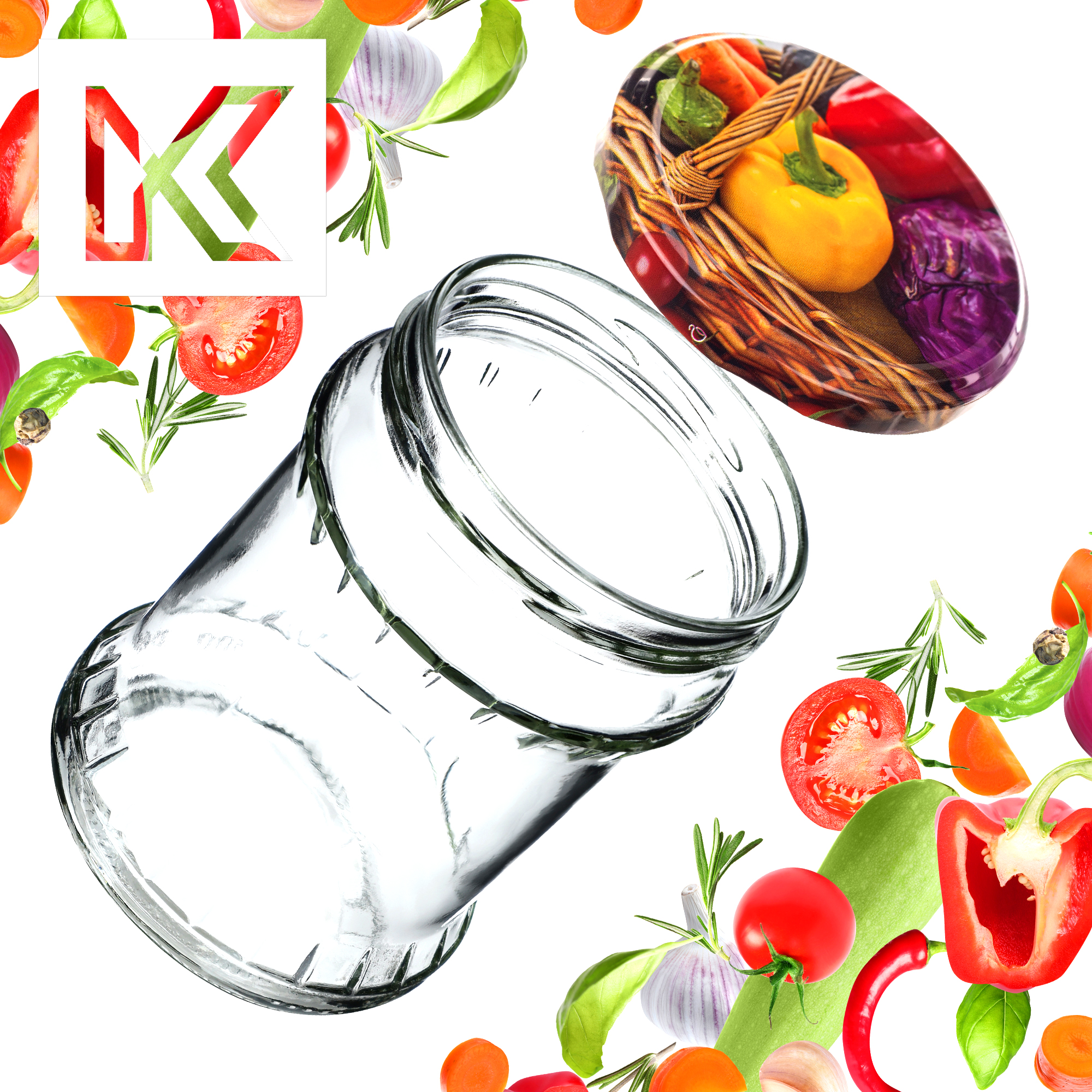 Słoiki na przetwory Kisko 500ml 16szt 82mm + wieczka "Papryka"
