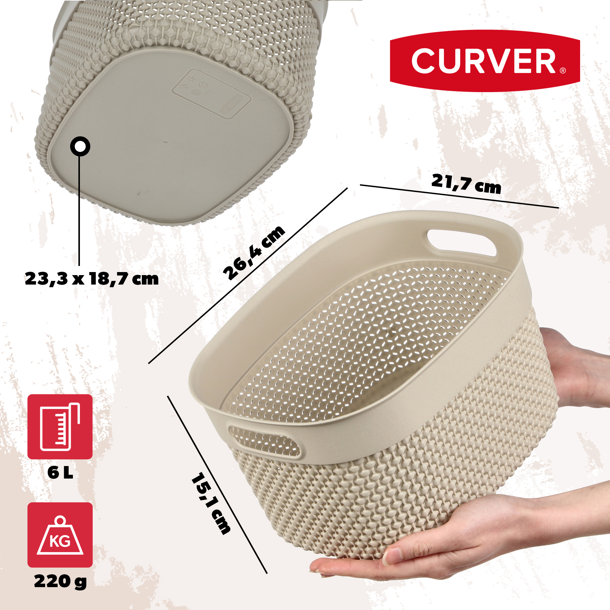 Koszyk prostokątny 6L Curver Filo, beżowy