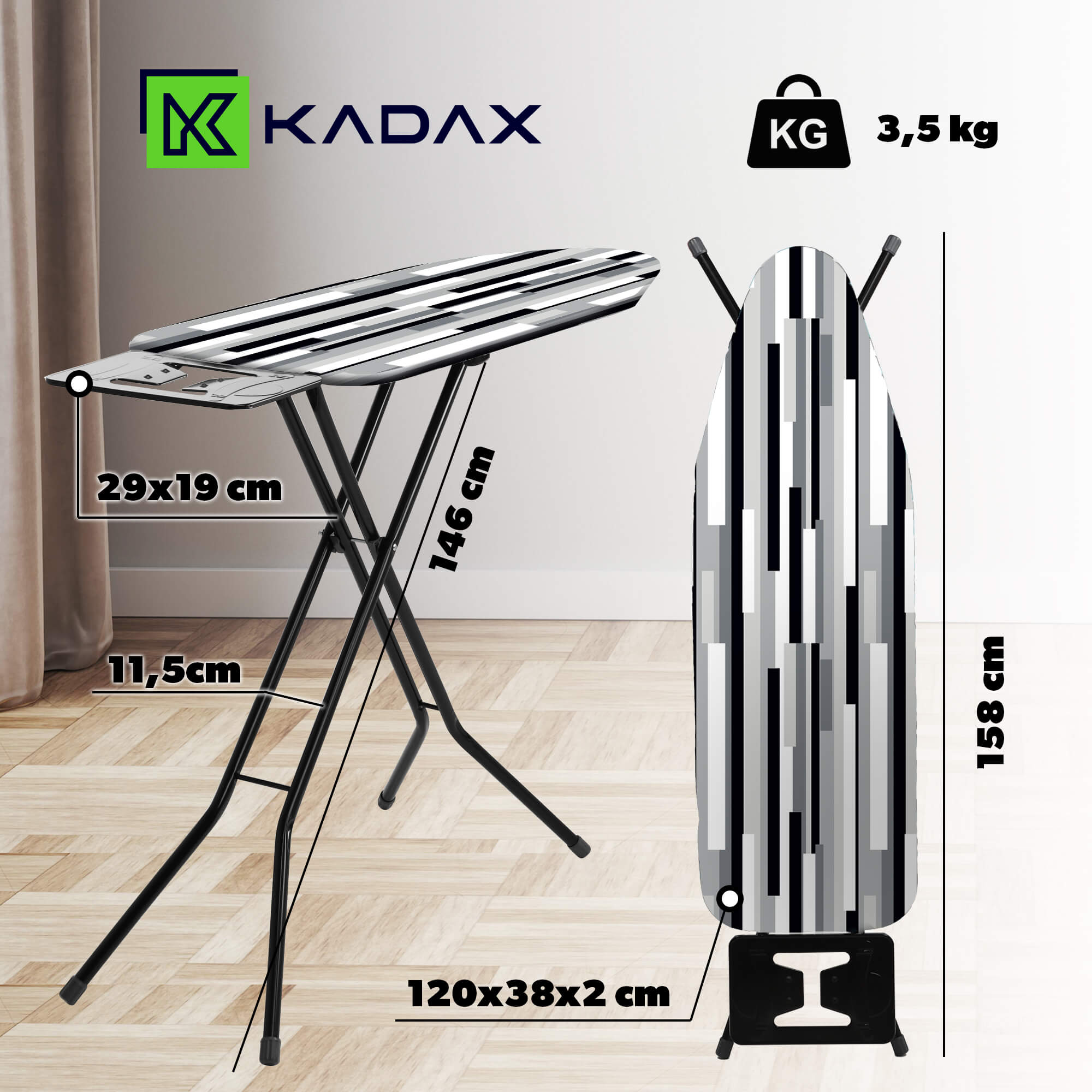 Deska do prasowania Tasjo 120 x 38 cm szara z uchwytem