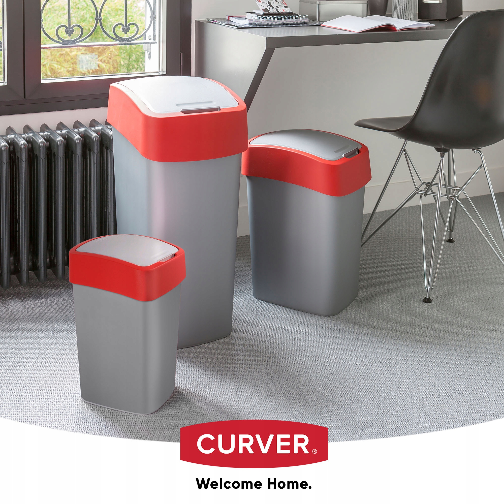 Kosz na śmieci Curver Flip Bin 50L, czerwony