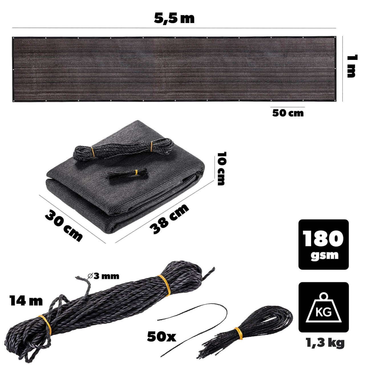 Osłona balkonowa Thus 1 x 5.5 m PE 180 g/m² czarna