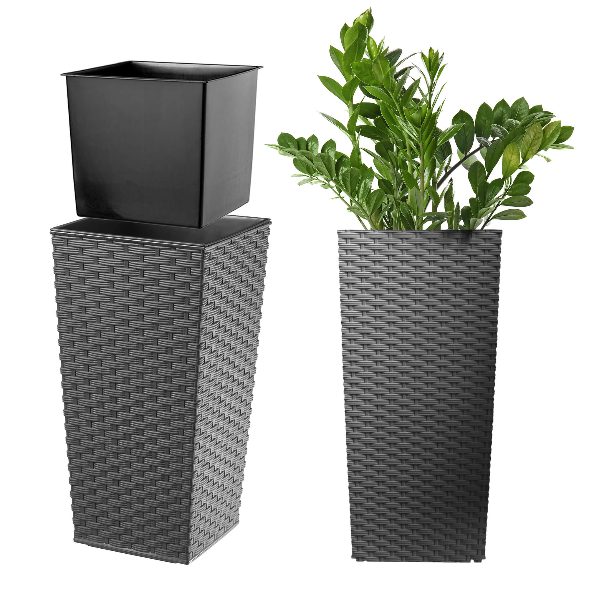 Donica z wkładem rattan Pesaro 25 cm, grafit