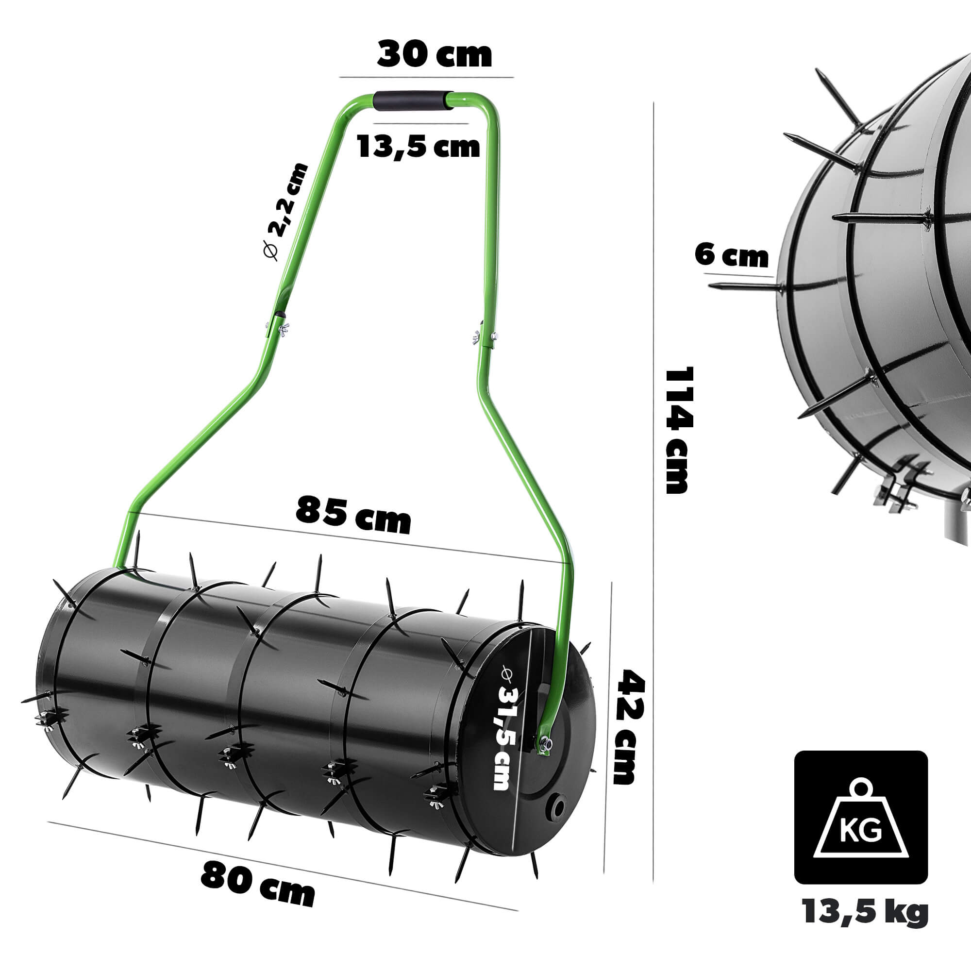 Walec ogrodowy Thann 80 cm 62L z kolcami czarny