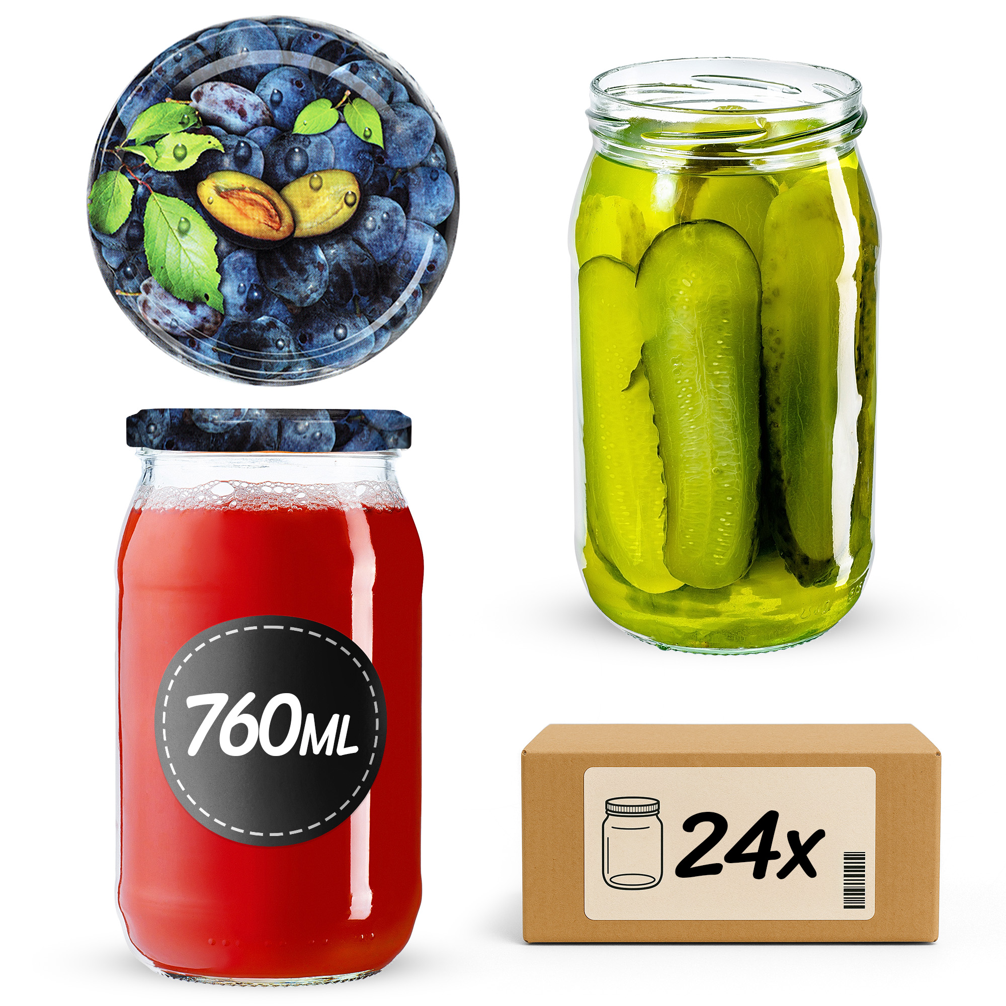 Słoiki na przetwory Niva 760ml 24szt fi 82 mm + wieczka "Śliwki"