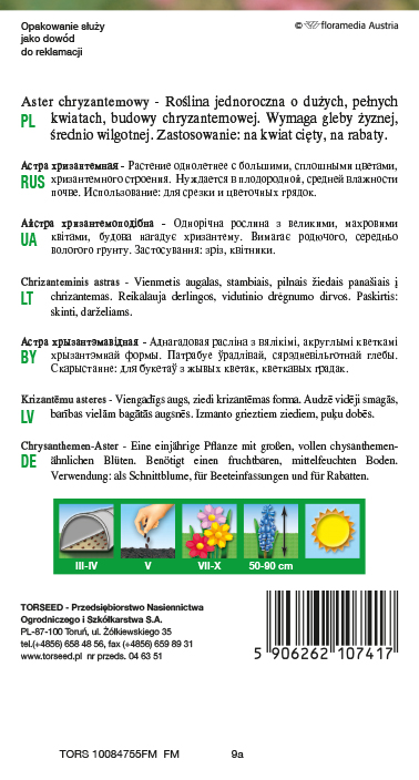 Aster wysoki chryzantemowy - Callistephus chiń. fl.pl. mieszanka 1g