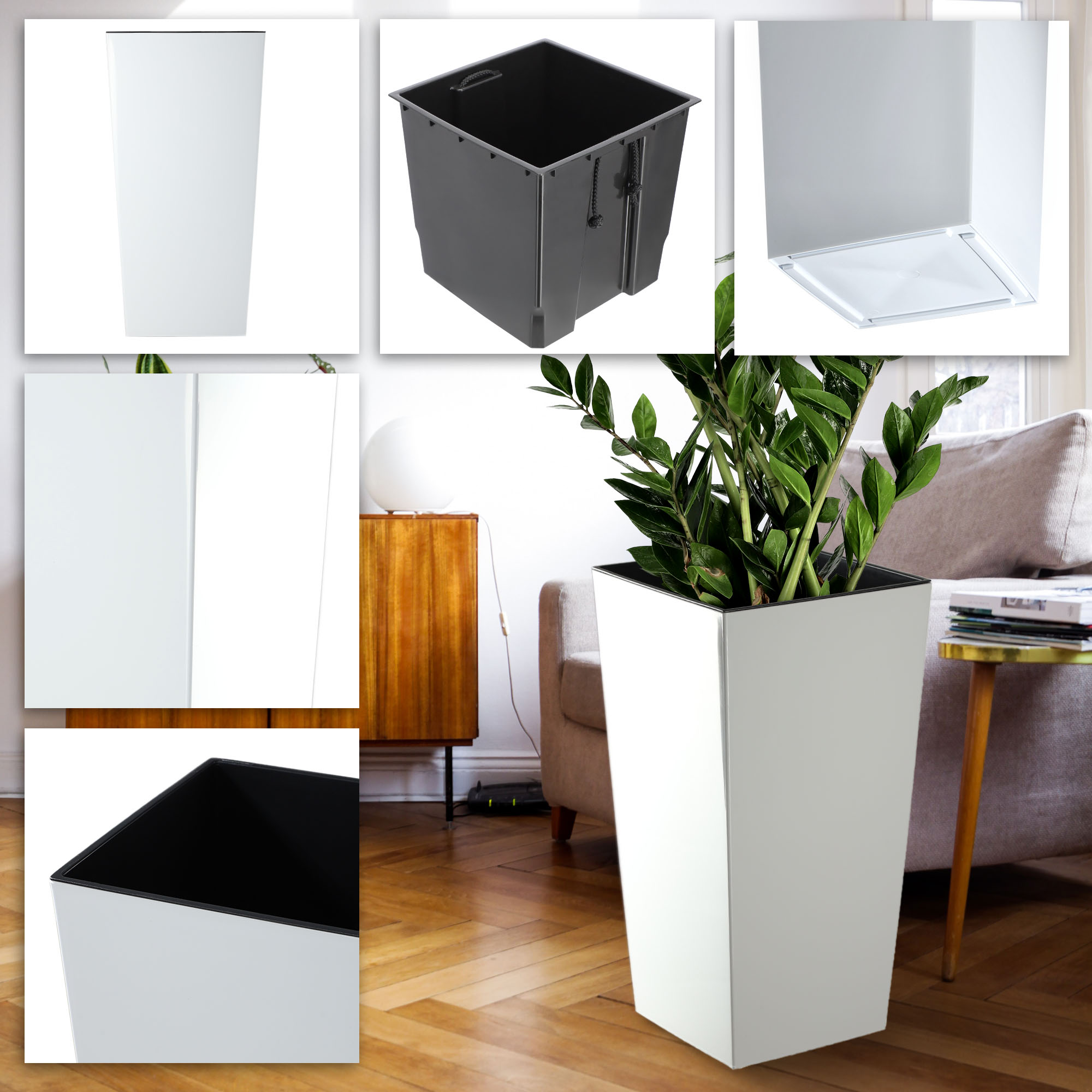 Donice na kwiaty z wkładem Masiera 25 cm + 30 cm + 35 cm, białe