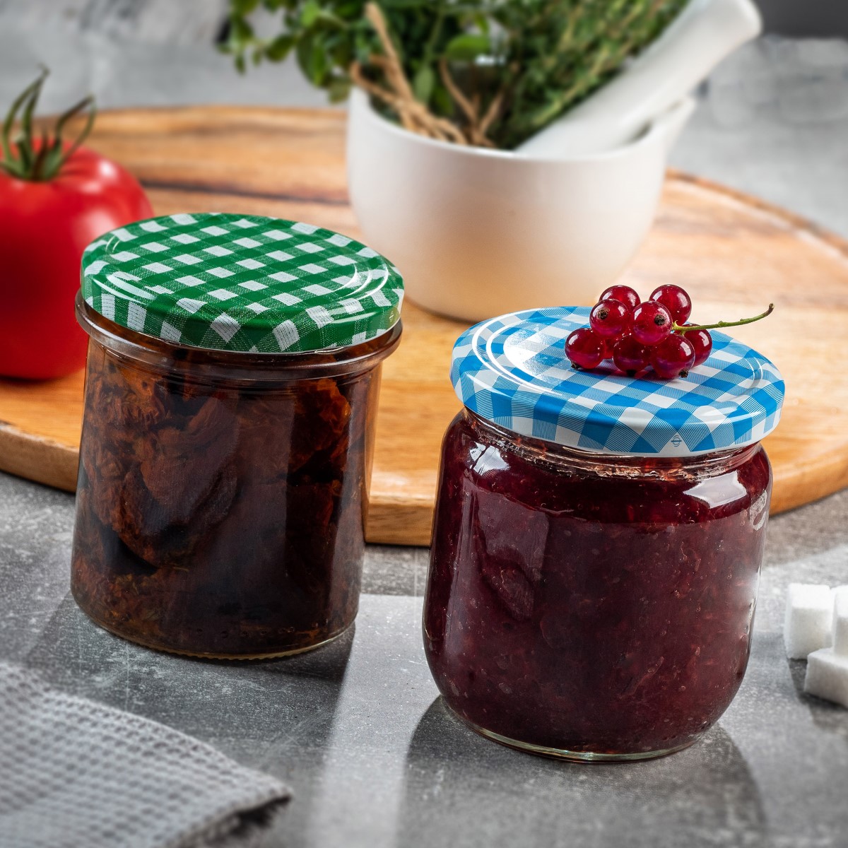 Słoiki na przetwory Salla 425ml 12szt fi 82 mm + wieczka zielone