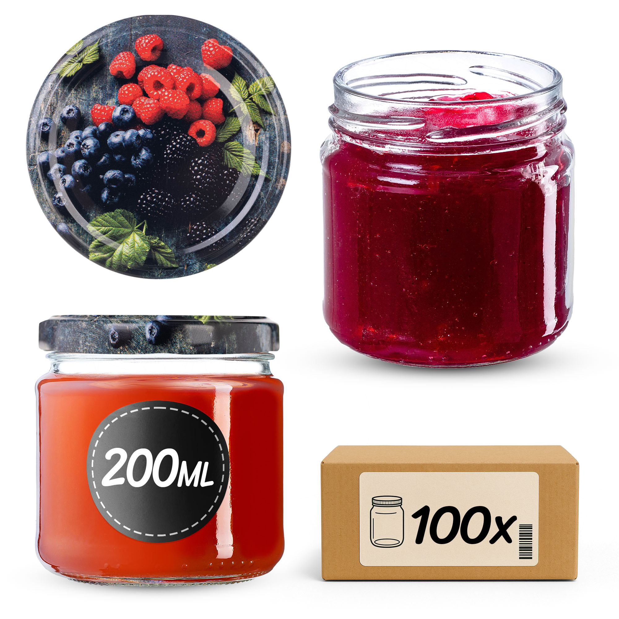 Słoiki na przetwory Lerma 200ml 100szt fi 66 mm + wieczka "Owoce leśne"