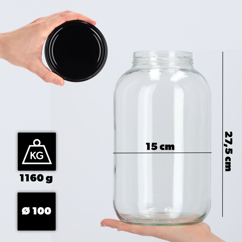 Szklany słój Brest 4L 100 mm + wieczko czarne 2szt