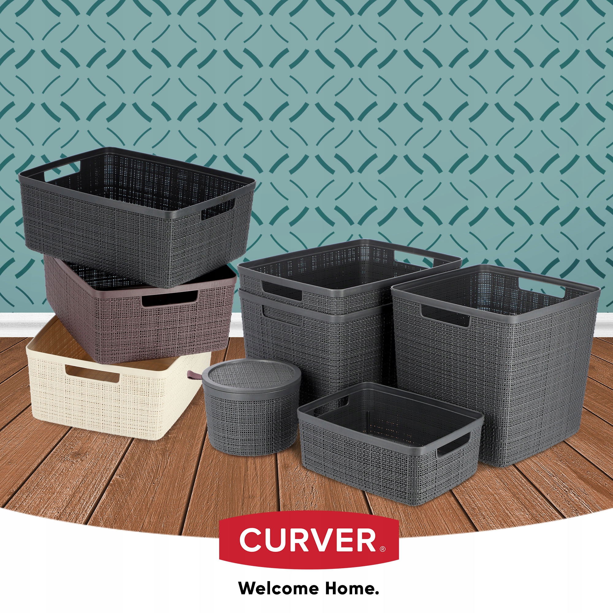Pojemnik do przechowywania 12L Curver Jute, antracyt