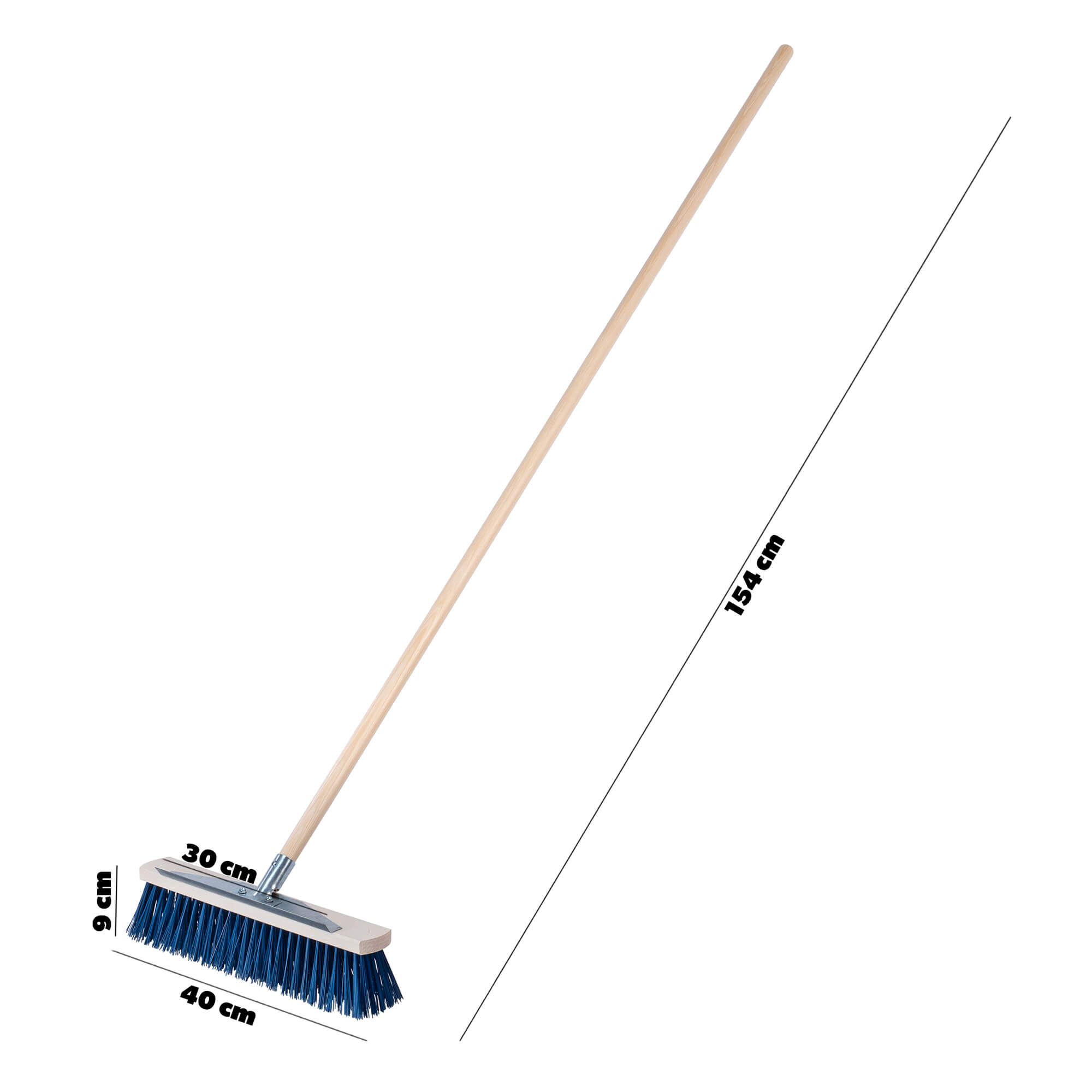 Szczotka ulicówka ze skrobakiem 154 cm, niebieska