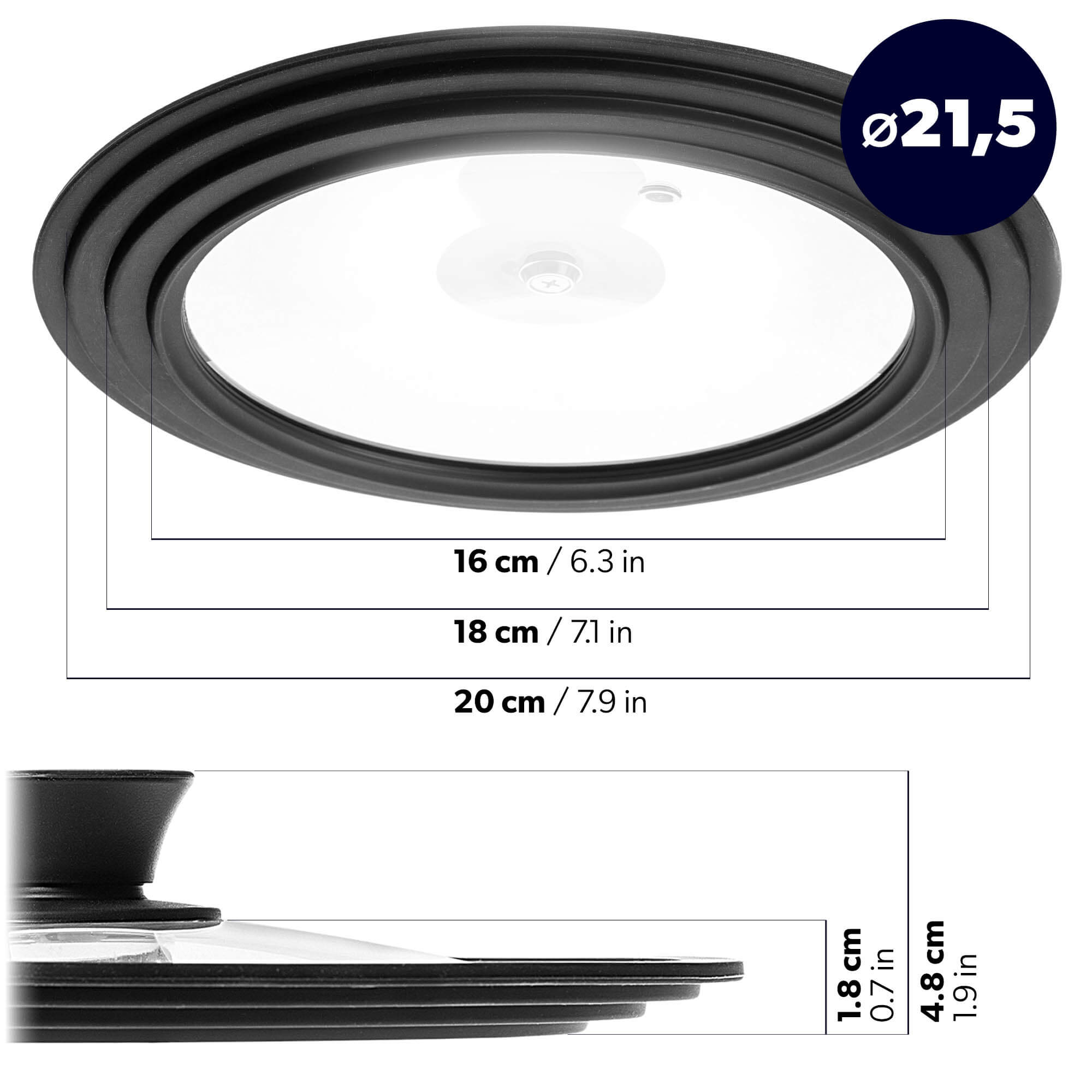 Pokrywa szklana multisize Aiola na garnek 16-20 cm z czarnym matowym uchwytem